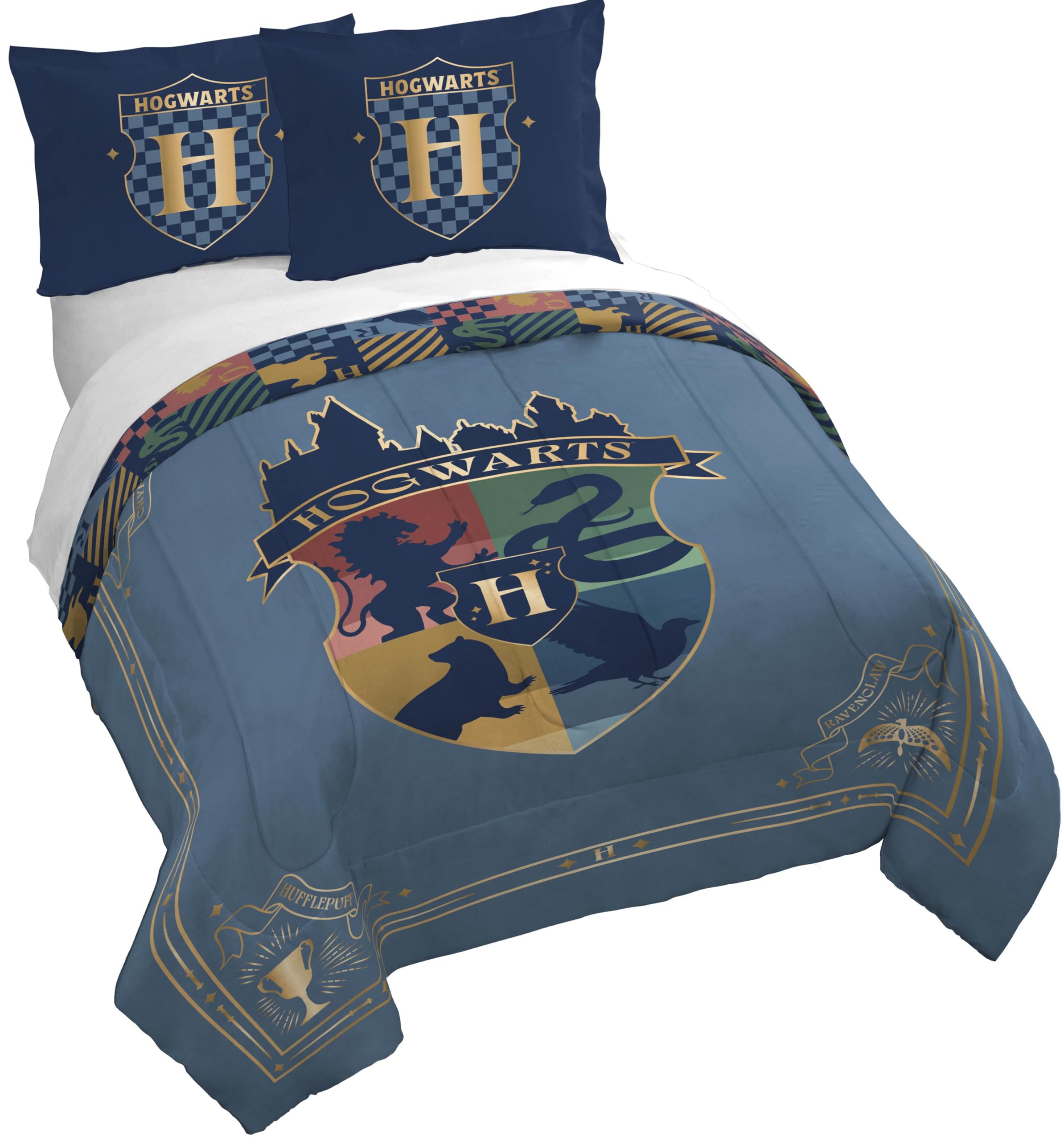 Jay Franco Duvet Cover Set – 3 Piece Comforter Cover and Sham Set, Super Soft Cozy Kids Bedding (Insert Not Included) Blue - Harry Potter, Full