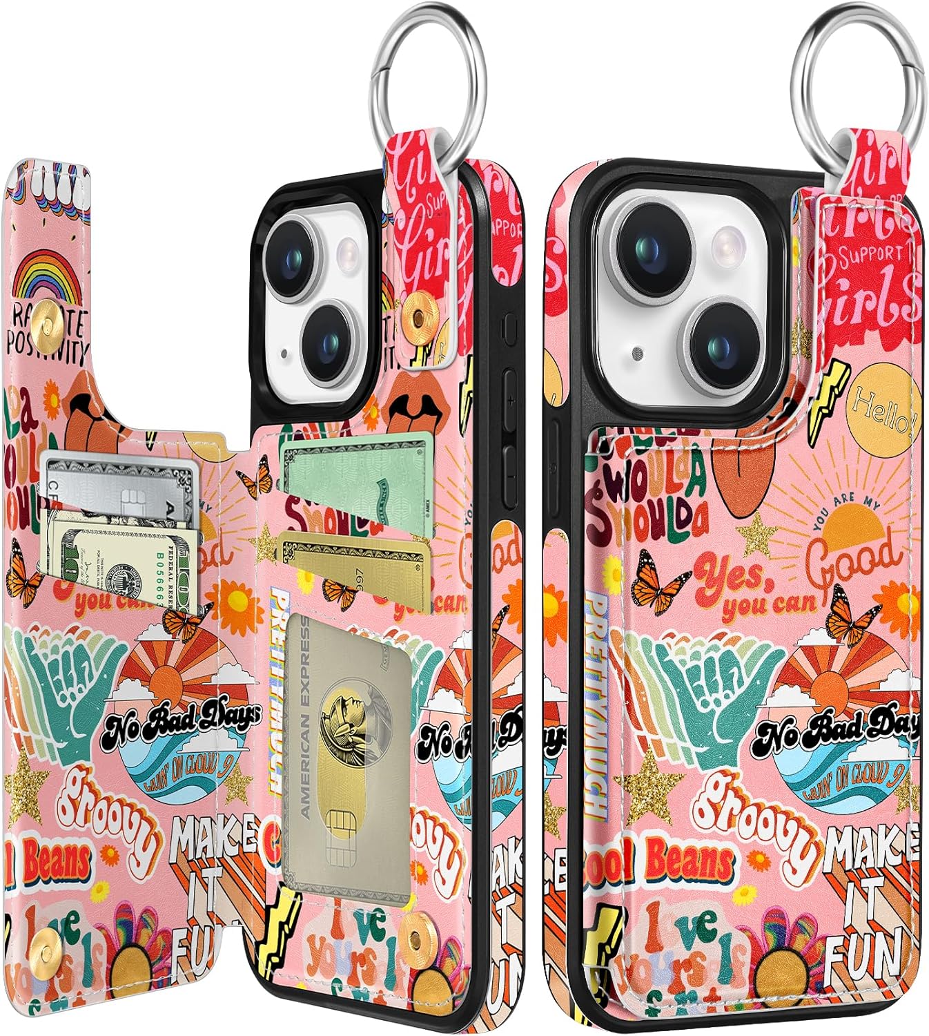 for iPhone 15 Wallet Case with Card Holder, Cute Designer Christian Collage Pattern Kickstand Magnetic Clasp Back Flip Folio Leather Cases for iPhone 15 phone for Women Men Girls Christian Collage for iPhone 15
