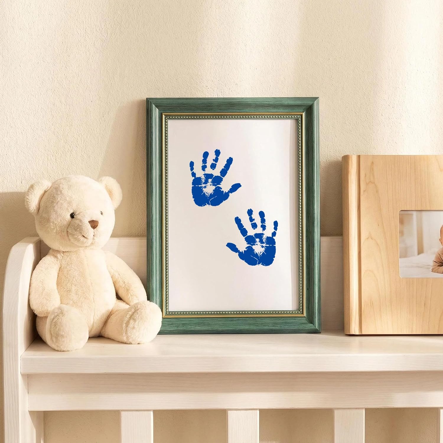 3 Pack Baby Footprint Kit, Baby Handprint Kit, Inkless Hand and Footprint Kit, Baby Monthly Milestone Premium Frame Set, Clean Touch Mess Free Inkless Paw Print Kit & Dog Nose (Blue)