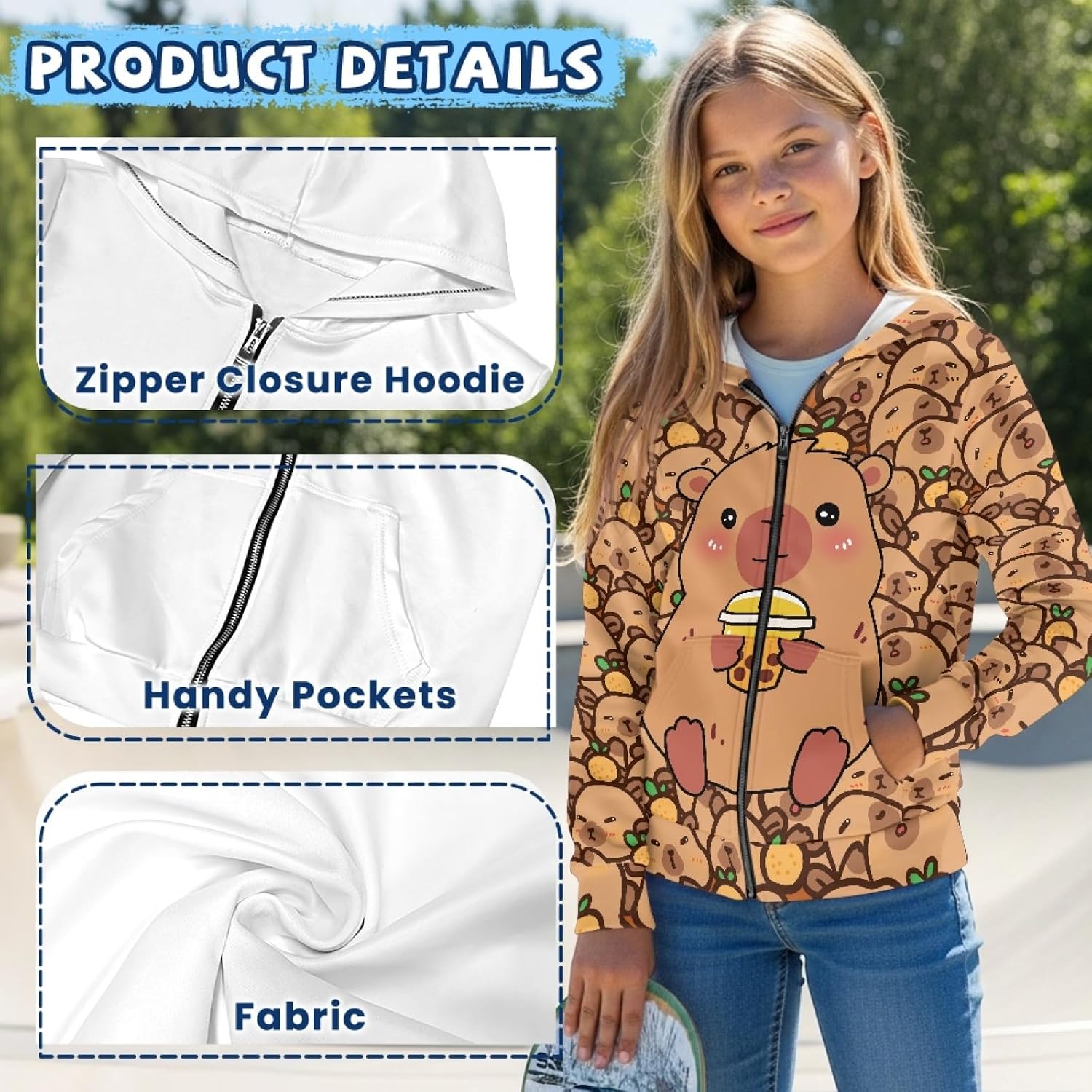 HUIACONG Zip Up Hoodie for Boys Hoodies Kids Sweatshirts Long Sleeve Full Zip Hooded Girls Streetwear
