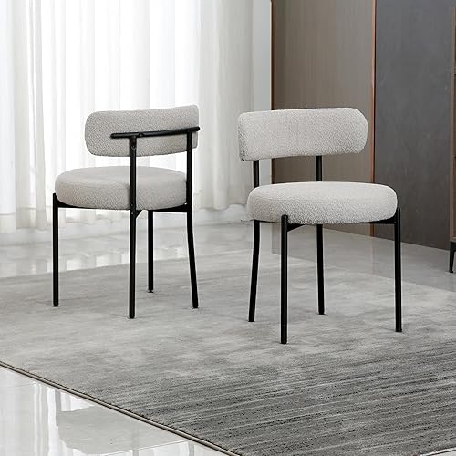 Miniatura 9 de Juego de 2 sillas de comedor redondas tapizadas de color gris claro, sillas de comedor modernas de mediados de siglo, sillas de respaldo curvadas