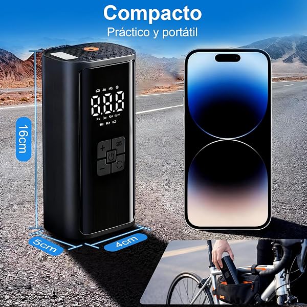 Compresor Aire Portátil, Inflador Ruedas Coche, 150PSI 12V 6000mAh Mini Compresor de Aire con Luz LED, Hinchador Ruedas Coche para Bicicleta, Coche, Moto, Vcooter, Balones - 5