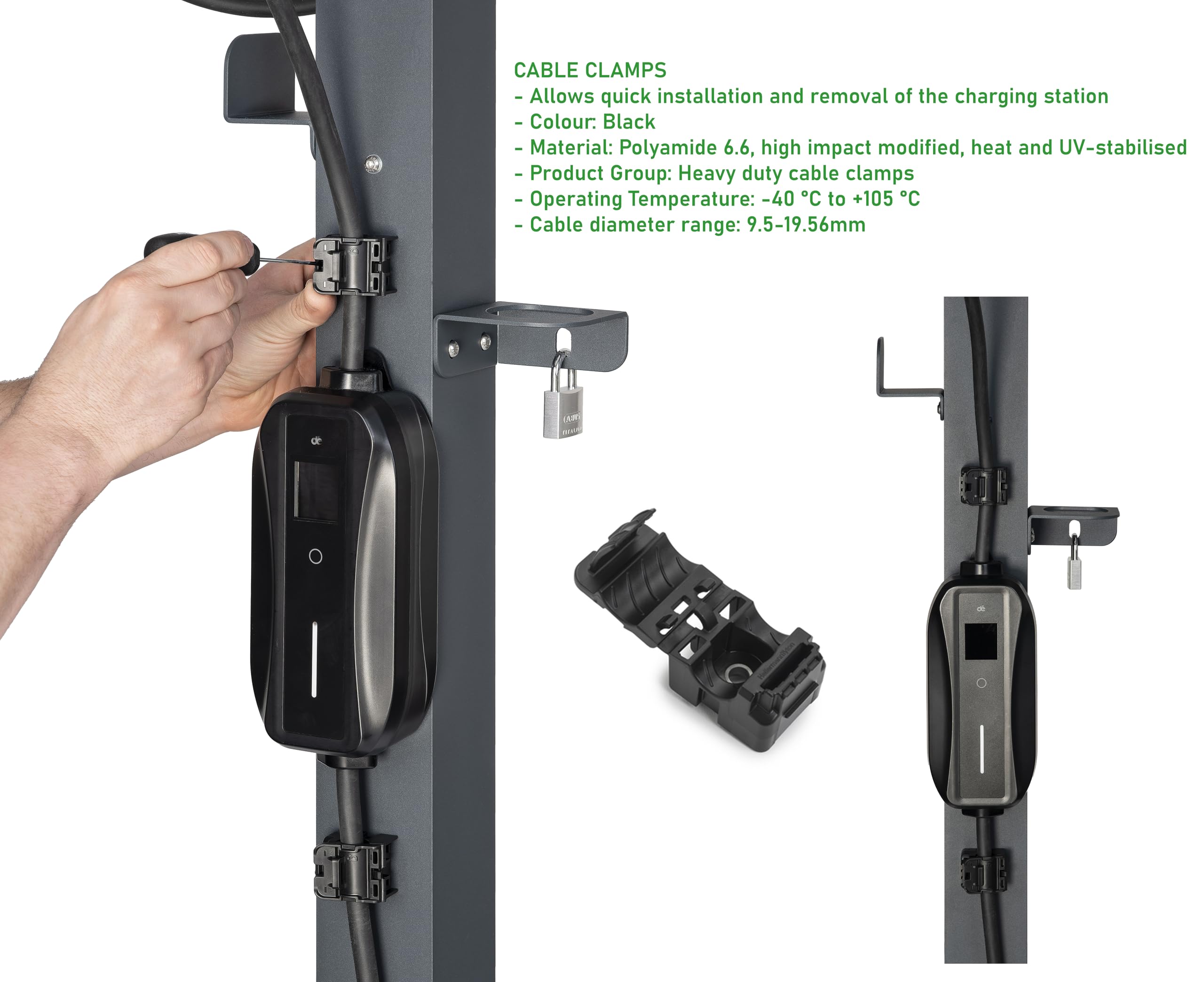 supporto universale di alta qualità in alluminio per stazione di ricarica mobile con tetto, supporto per cavi e presa per veicoli elettrici (CEE 3F, 16A, 11 kW)