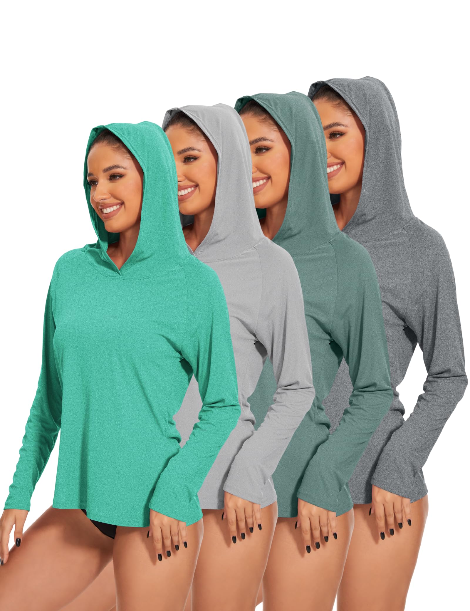 kinglaman 4 Pack Women's Sun Protection UPF 50+ Hoodie SPF Long Sleeve Hiking Fishing UV Athletic Shirts Lightweight-picture-21