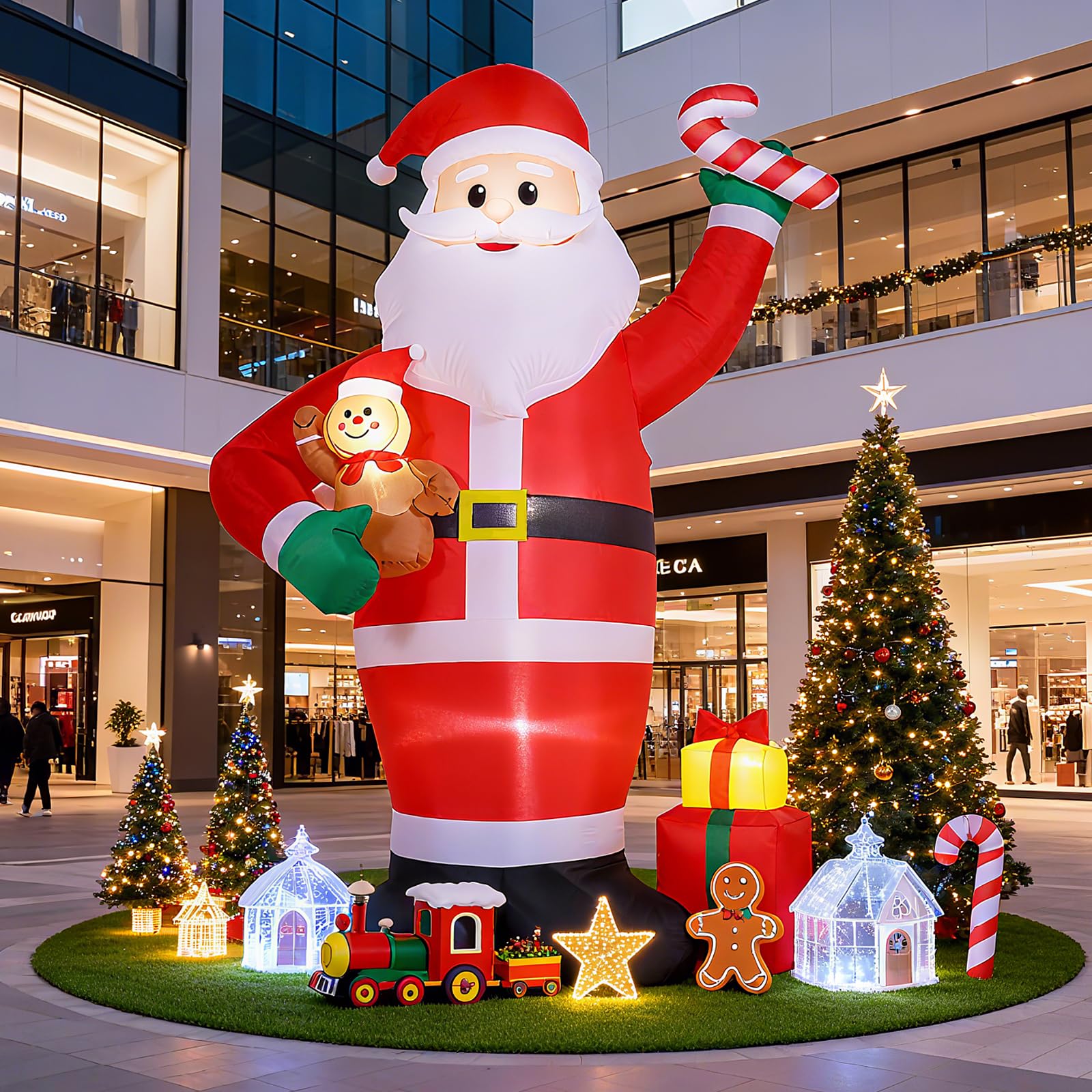 Quntis 244 CM Pere Noel Gonflable Exterieur avec LEDs Blanc Chaud, IP44 Pere Noel Gonflable, XXL Decoration Noel Exterieur Gonflable pour Intérieur Extérieur Jardin Pelouse Fête Christmas