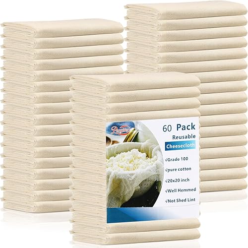 Miniatura 8 de Peryiter 40 paños de queso de 20 x 20 pulgadas con dobladillo de grado 100 para colar, colador de tela reutilizable de algodón para hacer queso,