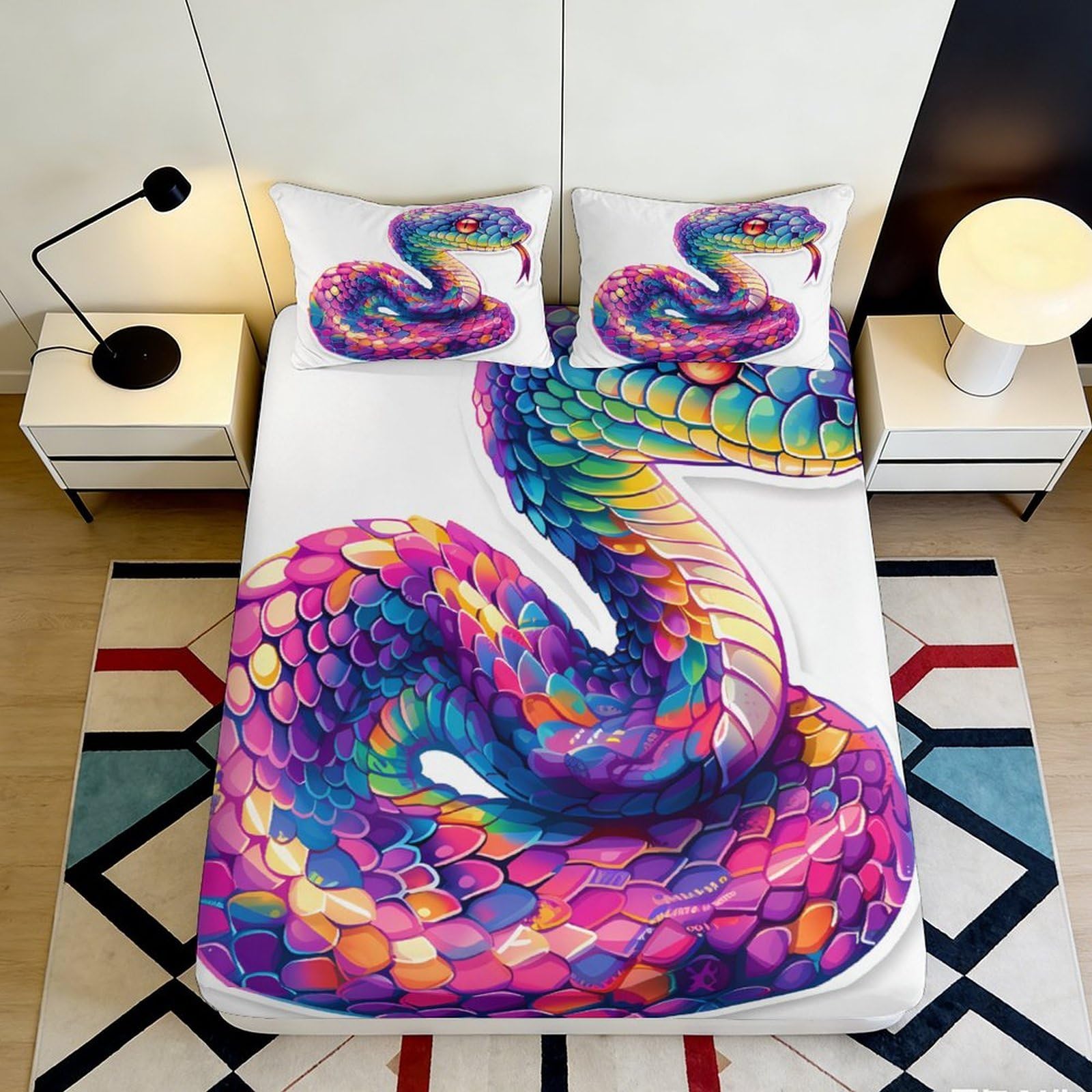 Pnayamiorkfel Style-4 3D Printed Colorful Snake Pattern Fitted Sheet Microfiber Soft Decorative Rainbow Serpent Bed Sheet For Bedroom Dorm Mattress Cover 90X200x25cm