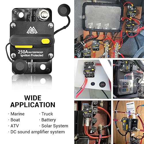 Miniatura 4 de Disyuntor de automóvil de 250 amperios para motor de arrastre, barco marino con reinicio manual, portafusibles en línea, impermeable, disyuntor de