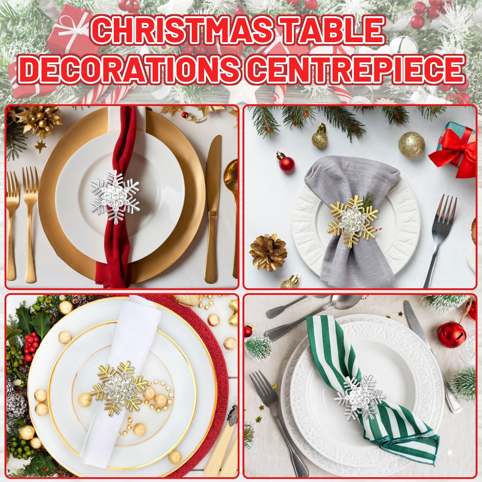 Lot De 4 Ronds De Serviette De Noël En Forme De Flocon De Neige