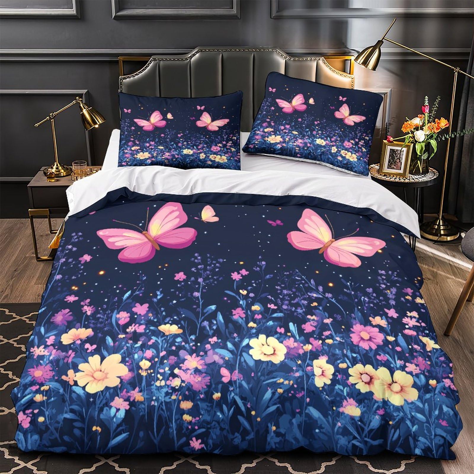 Housse de couette microfibre entretien facile 135x200 imprimé 3D jardin floral