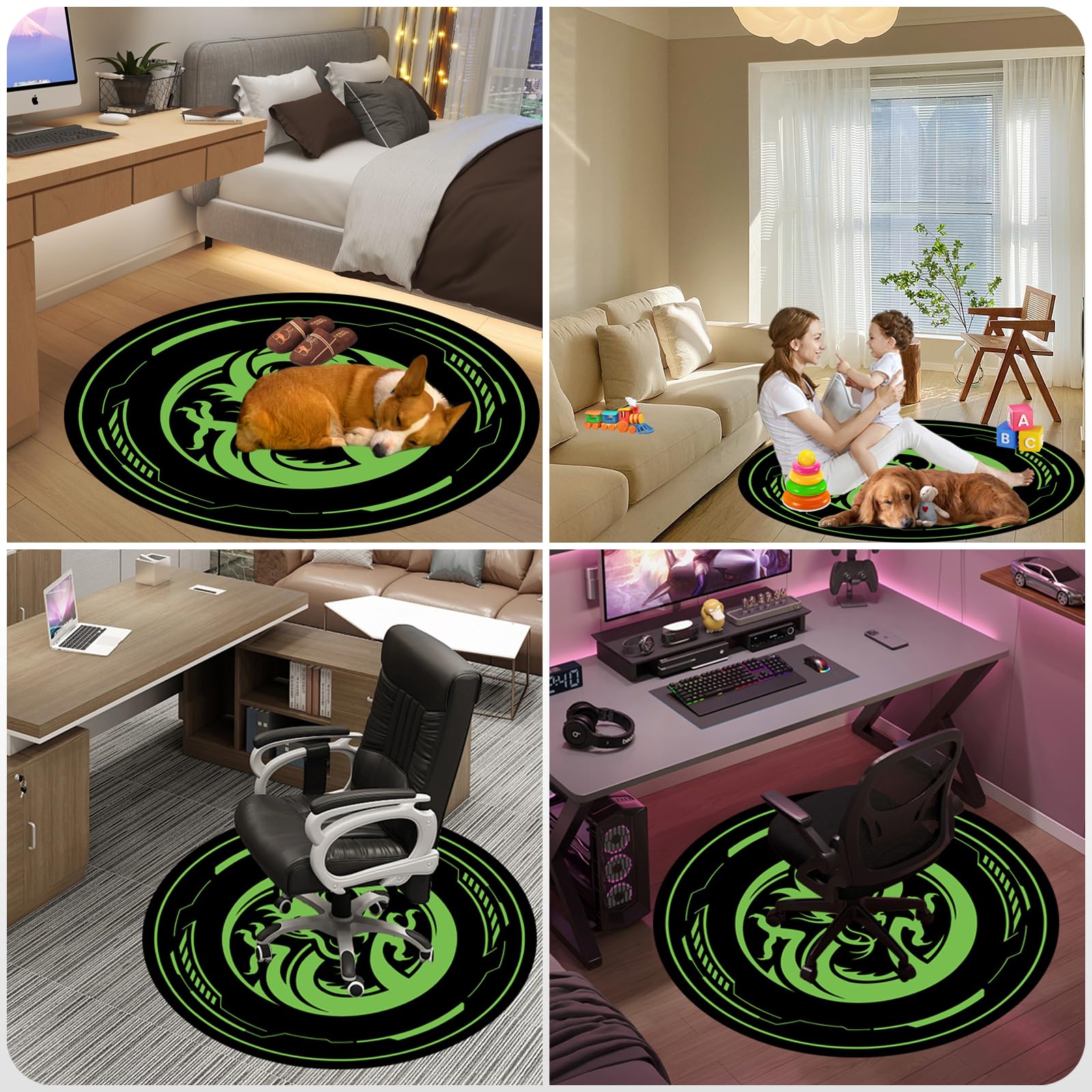Bodenschutzmatte Gaming Bürostuhl Stuhlmatten für Teppiche mit niedrigem Flor und Hartholzböden, 120 x 120 cm runde Bodenmatten für Spielzimmer Schlafzimmer Wohnzimmer und Büro
