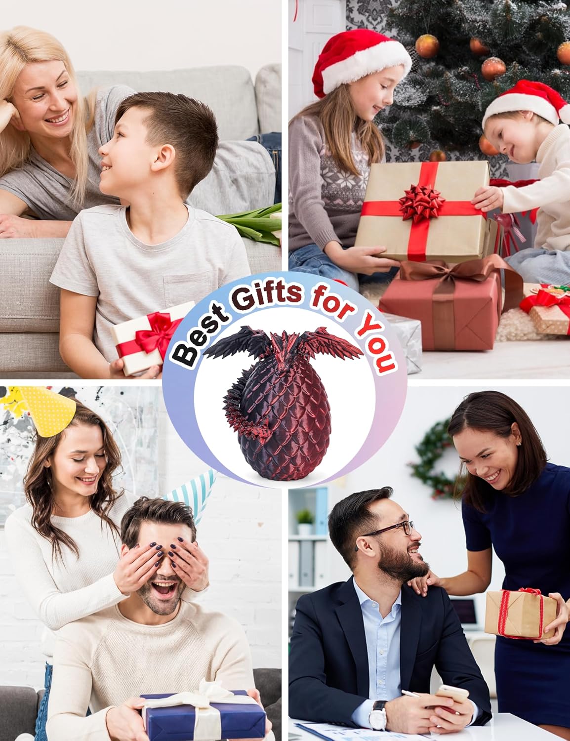 Cessfle Prefilled Easter Eggs with 3D Printed Dragon with Wings Inside, 8" 3D Articulated Crystal Winged Dragon Egg, Easter Basket Stuffers for Boys Kids Teen 4-6 5-7 8-12 (Dull-Red) - Image 3