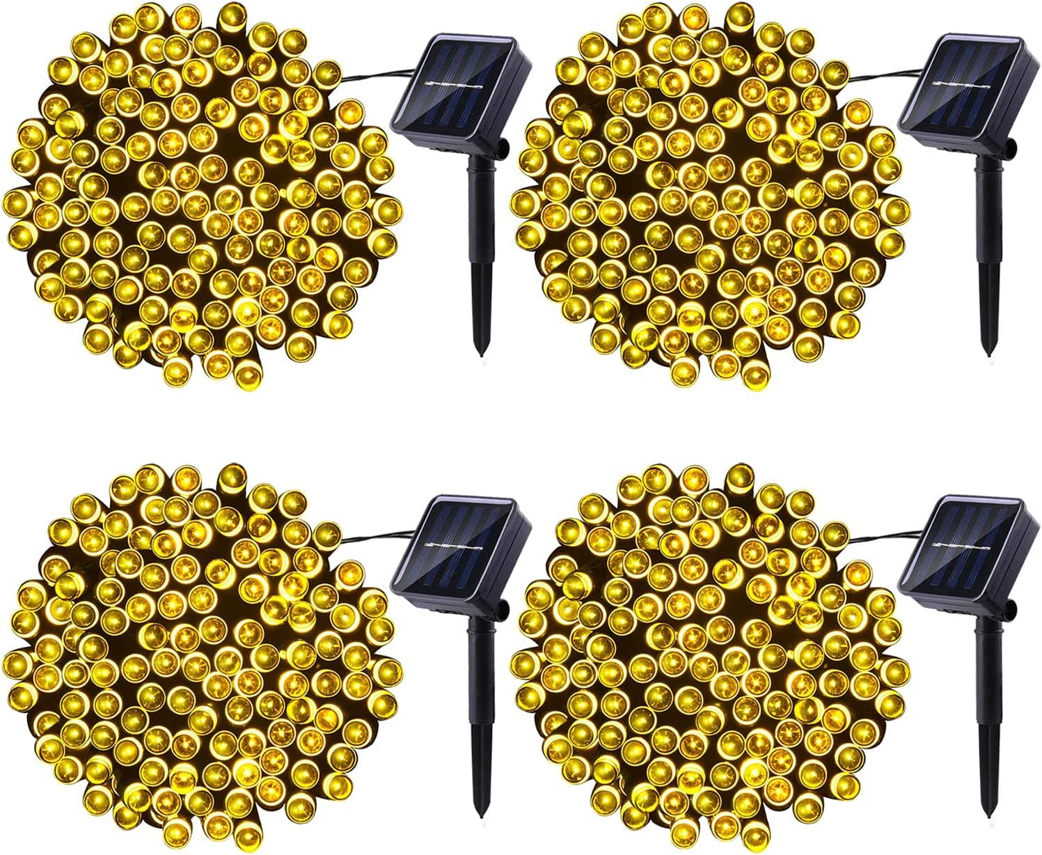 Solar String Lights Outdoor, 4-Pack Each 72FT 200 Led Solar Powered Fairy Lights Waterproof with 8 Lighting Modes Copper Wire Lights Decoration for Patio, Garden, Tree, Party (Solar String Lights A)