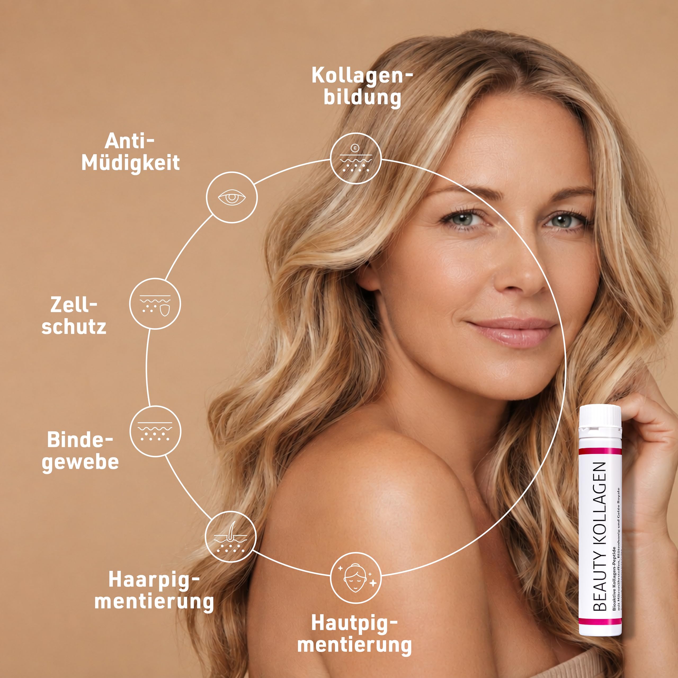 Sanhelios Beauty Kollagen HAUT-ELIXIER – Anti Aging zum Trinken* | 2500 mg Premium-Kollagen-Peptide + Biotin, Kupfer & Vitamin C, Blütenhonig & Gelée Royale | 30 Trinkampullen, Made in Germany