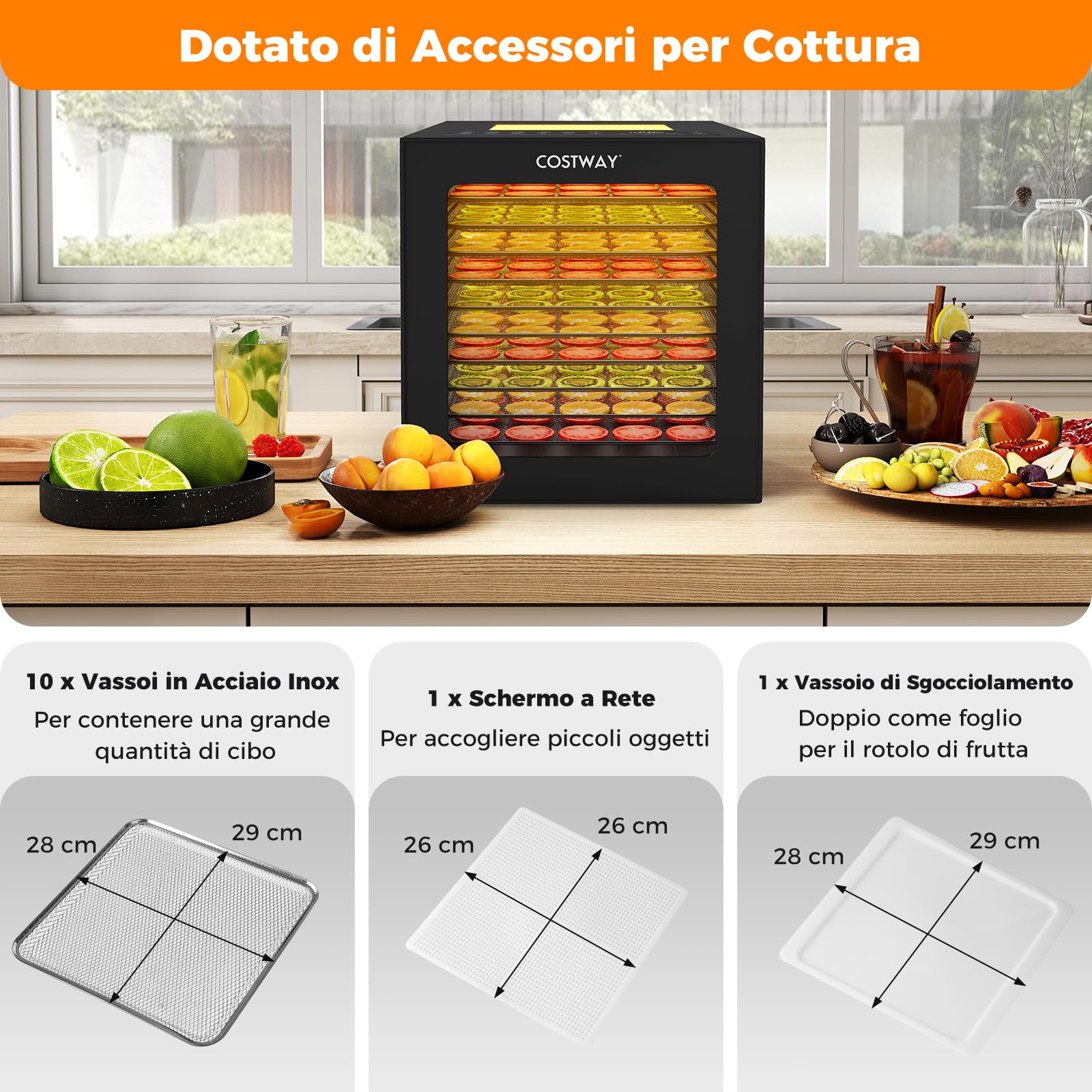 RELAX4LIFE Essiccatore Alimentare 850W Con 10 Vassoi Inox, 10 Programmi, Temperatura da 30 a 75℃, Funzione Timer 48h, Disidratatore per Frutta, Carne, Verdure, Erbe