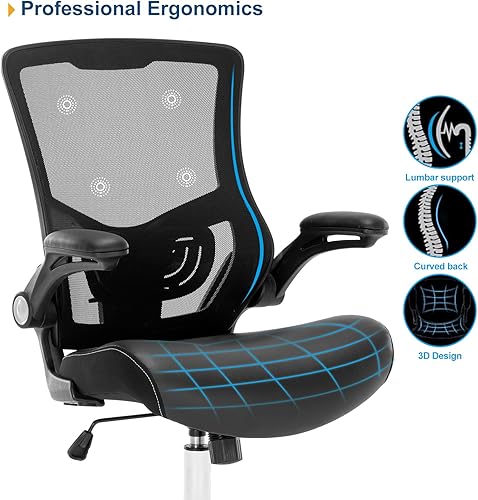 Miniatura 5 de Silla de oficina, cojín ergonómico de malla, respaldo de malla, sillas de escritorio para oficina en casa con soporte lumbar ajustable y altura del