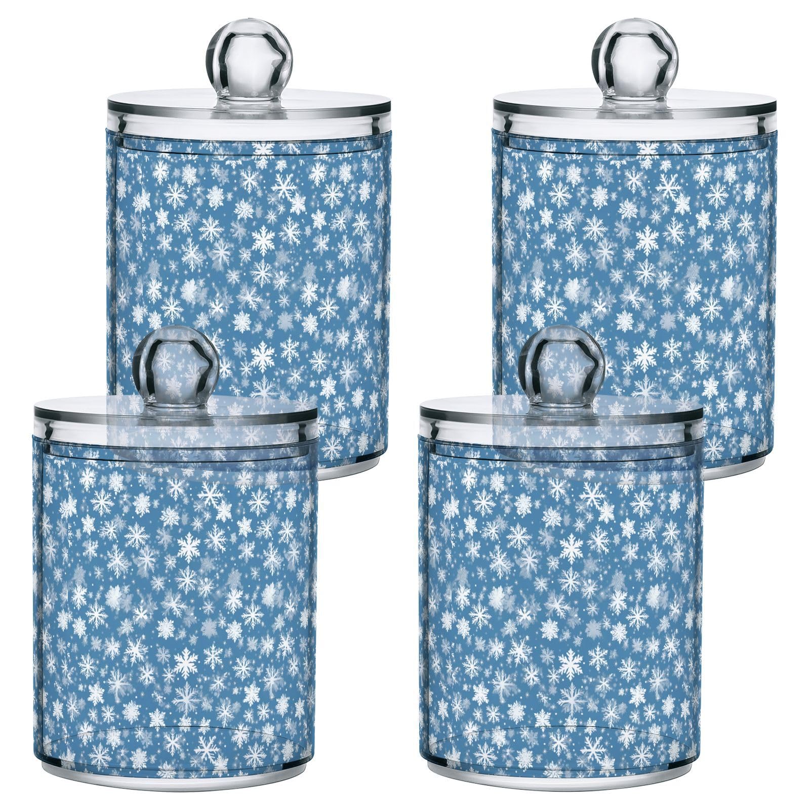 4 Pcs Christmas Xmas Snowflake 10 OZ Qtip Holder Dispenser for Cotton Ball Cotton Swab Cotton Round Pads