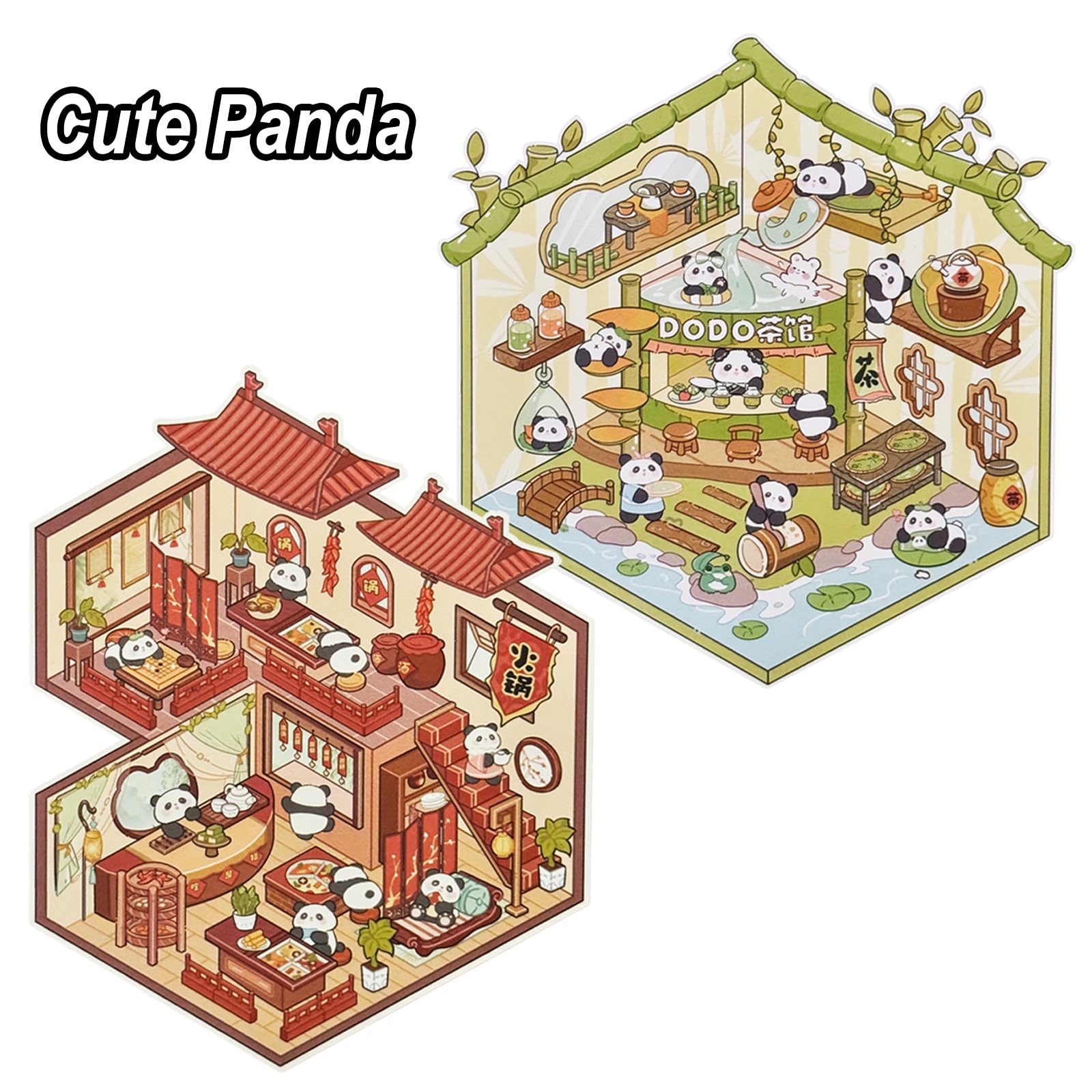 Autocollants 3D Maison Miniature pour Scrapbooking, 5 Sets Stickers Décoratifs DIY, Des Gommettes Autocollante qui Soulage le Stress et Améliore la Concentration, pour Enfants/Adultes (avec Pincette)