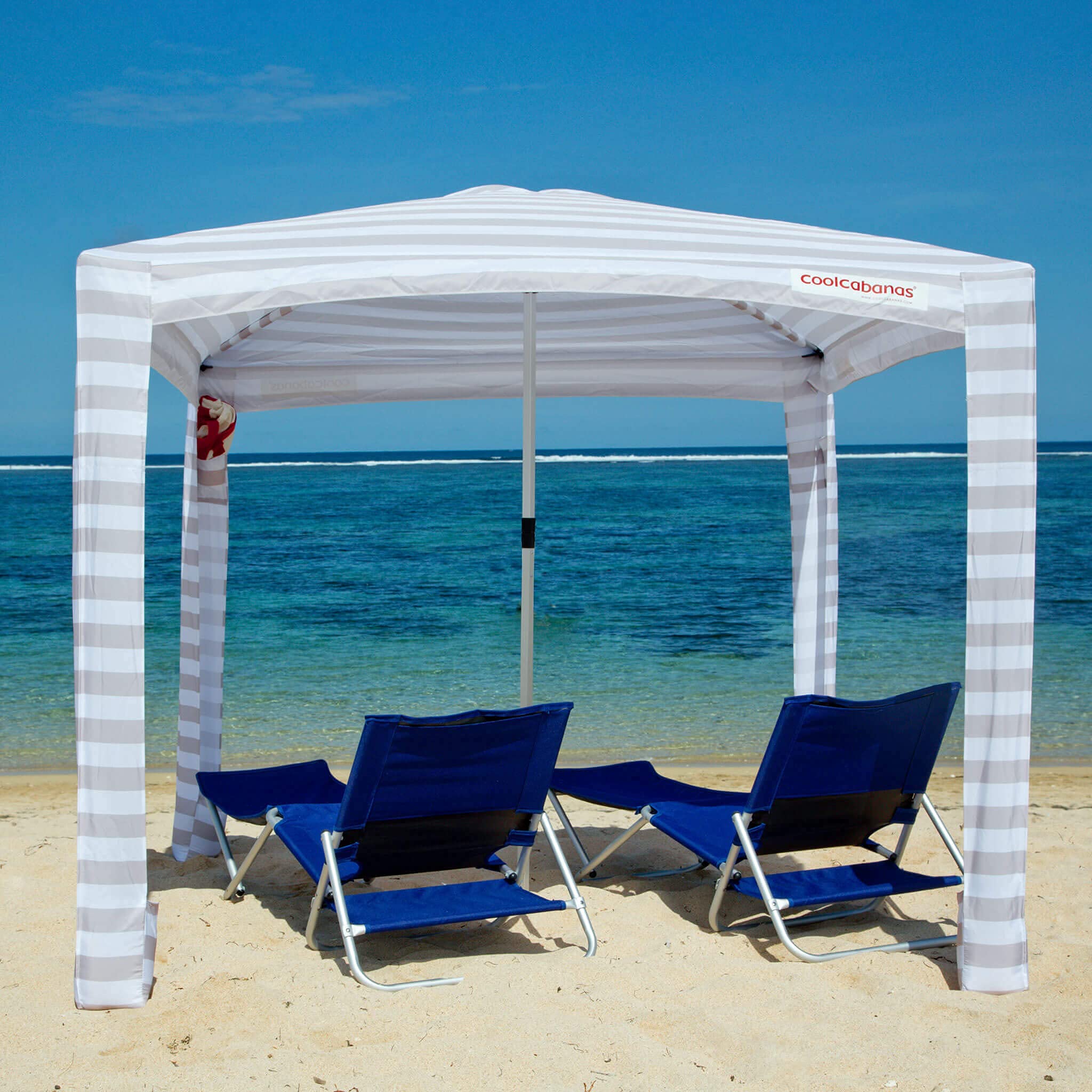 CoolCabanas Beach Cabana - 8' x 8' - Beach Canopy Tent, Easy to Setup, Folds to just 3'5", Perfect for Family Beach Days, Beach Shade UPF 50+, The Original and The Best (Navy Stripes, Large - 64ft2)