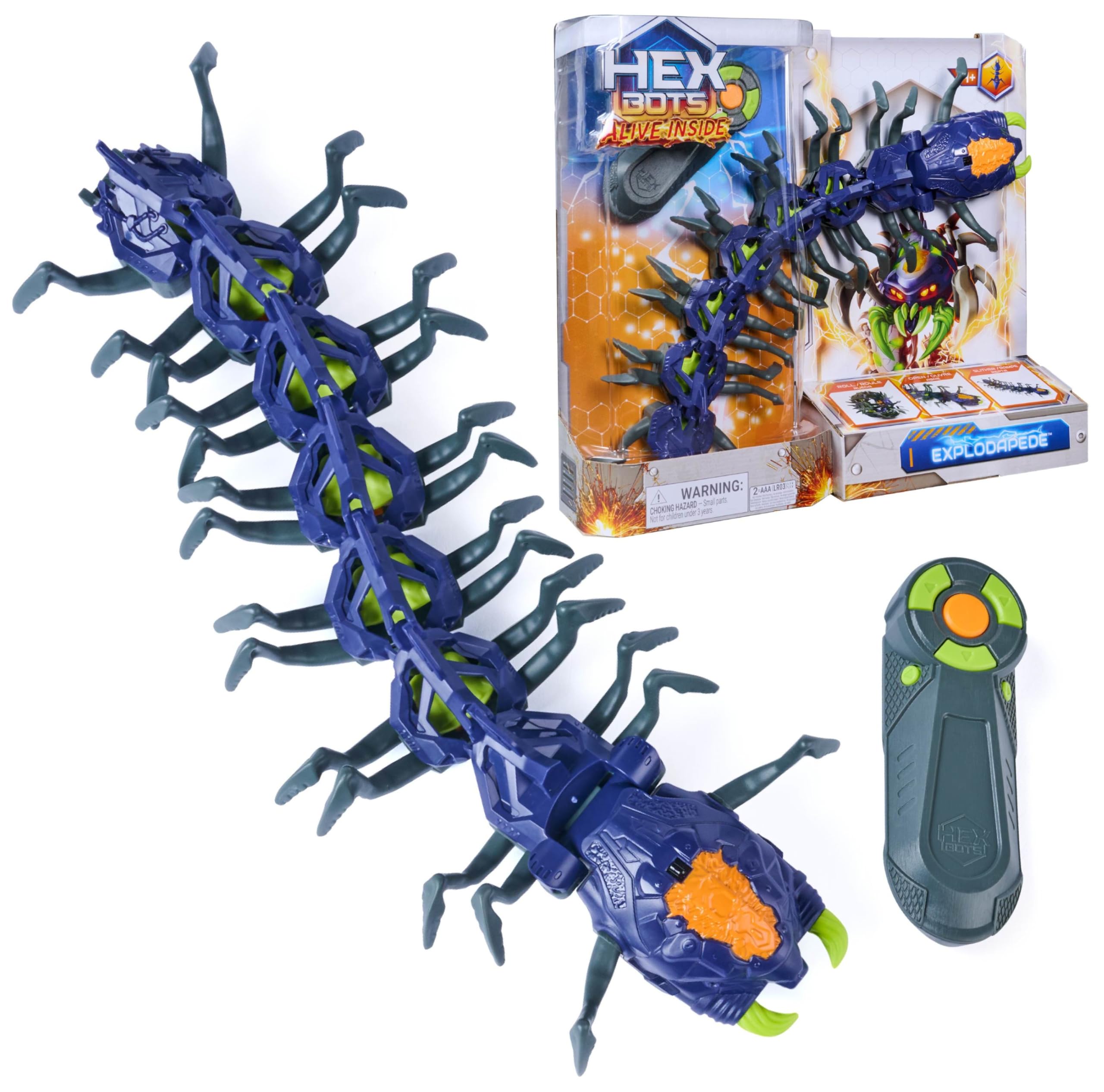 HEX BOTS Explodapede Remote Control Robot Centipede Robot Toys with Light Up Eyes, Prank Toys for Kids Ages 4+