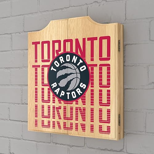 Miniatura 4 de Trademark Global Juego de gabinete de tablero de dardos, tablero de dardos de Toronto Raptors City con 6 dardos de punta de acero, marcador, armario