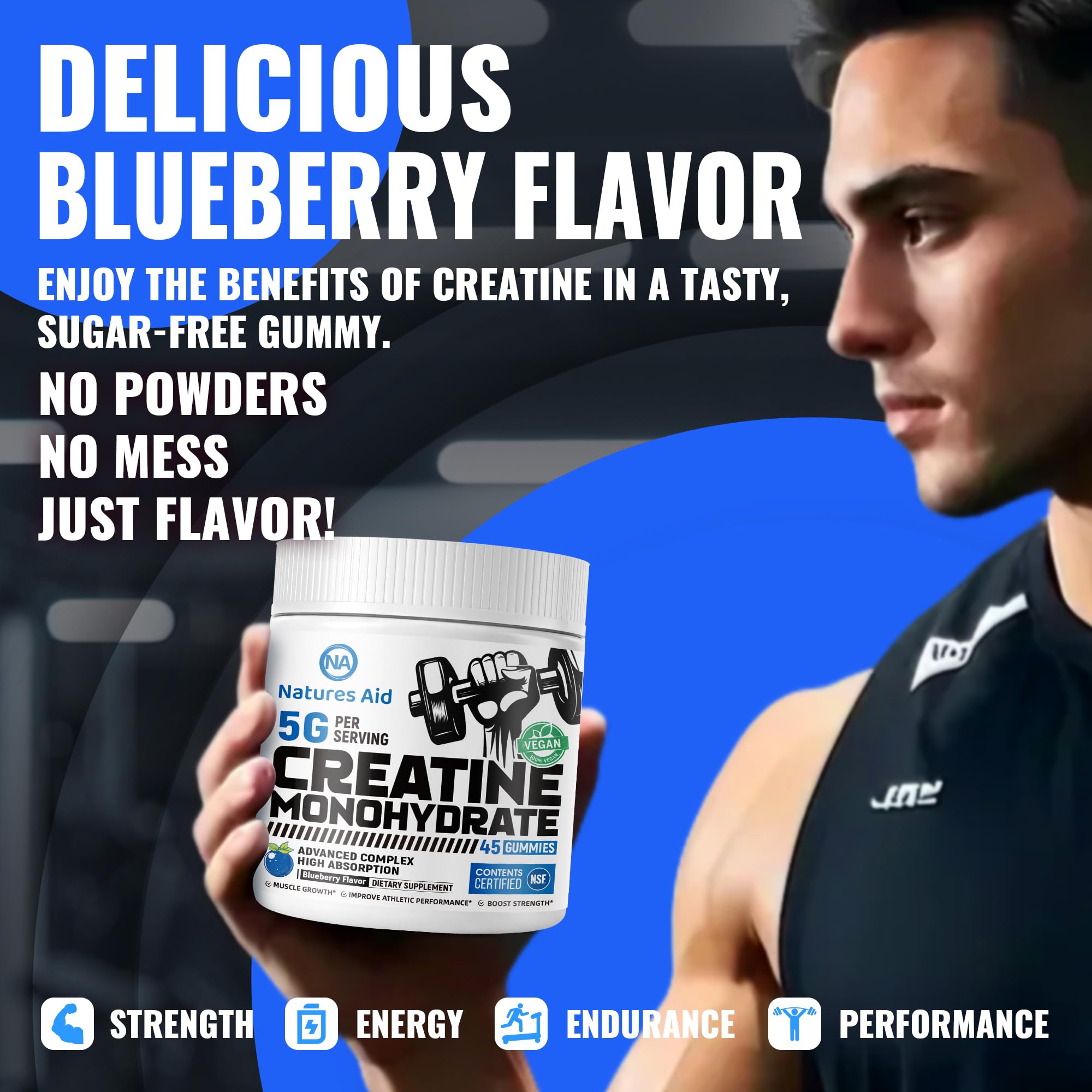 Creatine Monohydrate Gummies, NSF Certified Creatine Gummy, 5g Dose for Men & Women to Support Muscle, Strength, Recovery, Cognitive Health & Memory, Blueberry Flavor — Amazon image 6