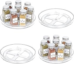 4 Pack Clear Lazy Susan Organizers, Lazy Susan Cabinet Turntable Organizer Rotating Storage Tray for Cabinets, Pantry, Refrigerator, Countertops, Spices, Condiments, 9 Inch
