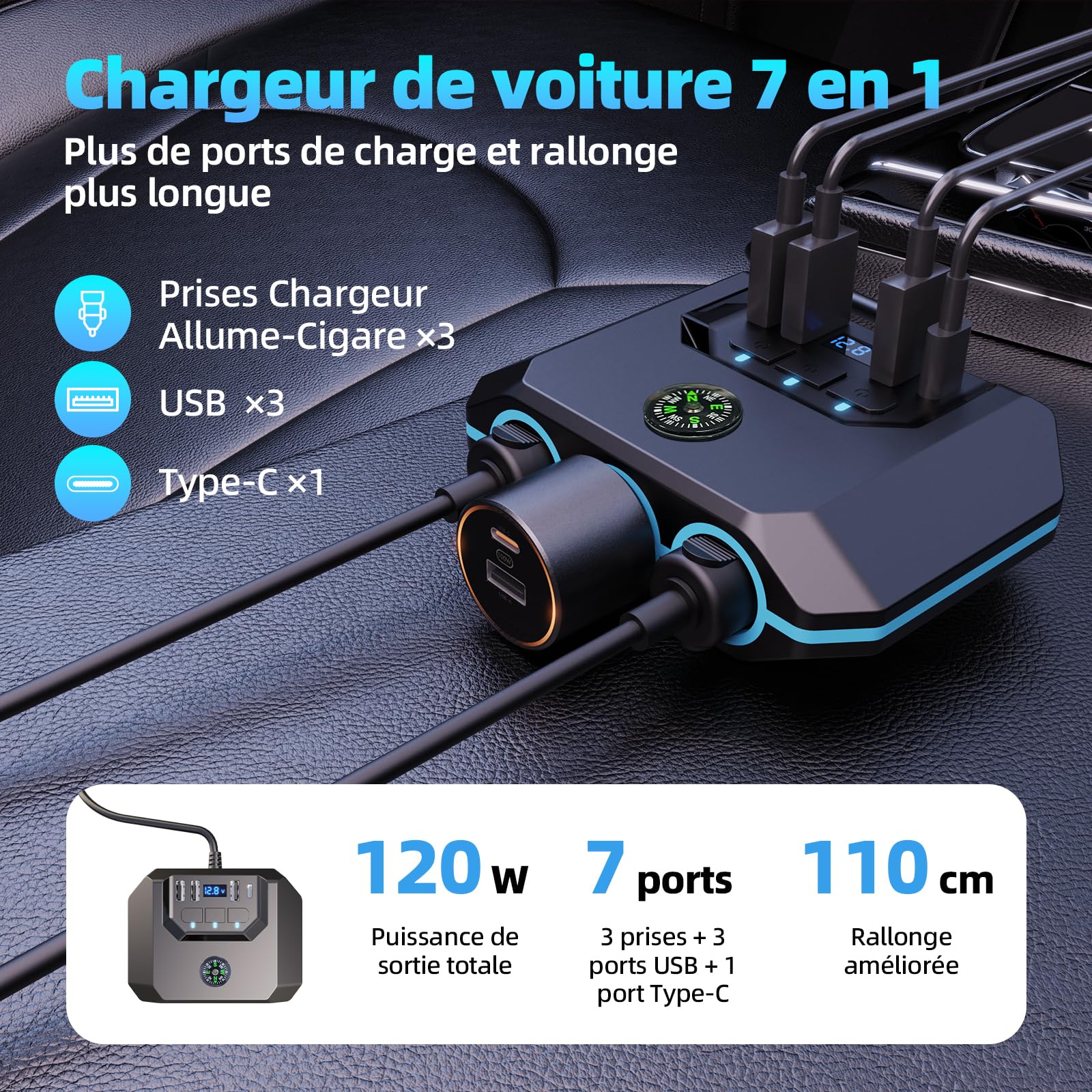 Allume-cigare De Voiture,Or--Chargeur Allume Cigare Adaptateur USB Pour