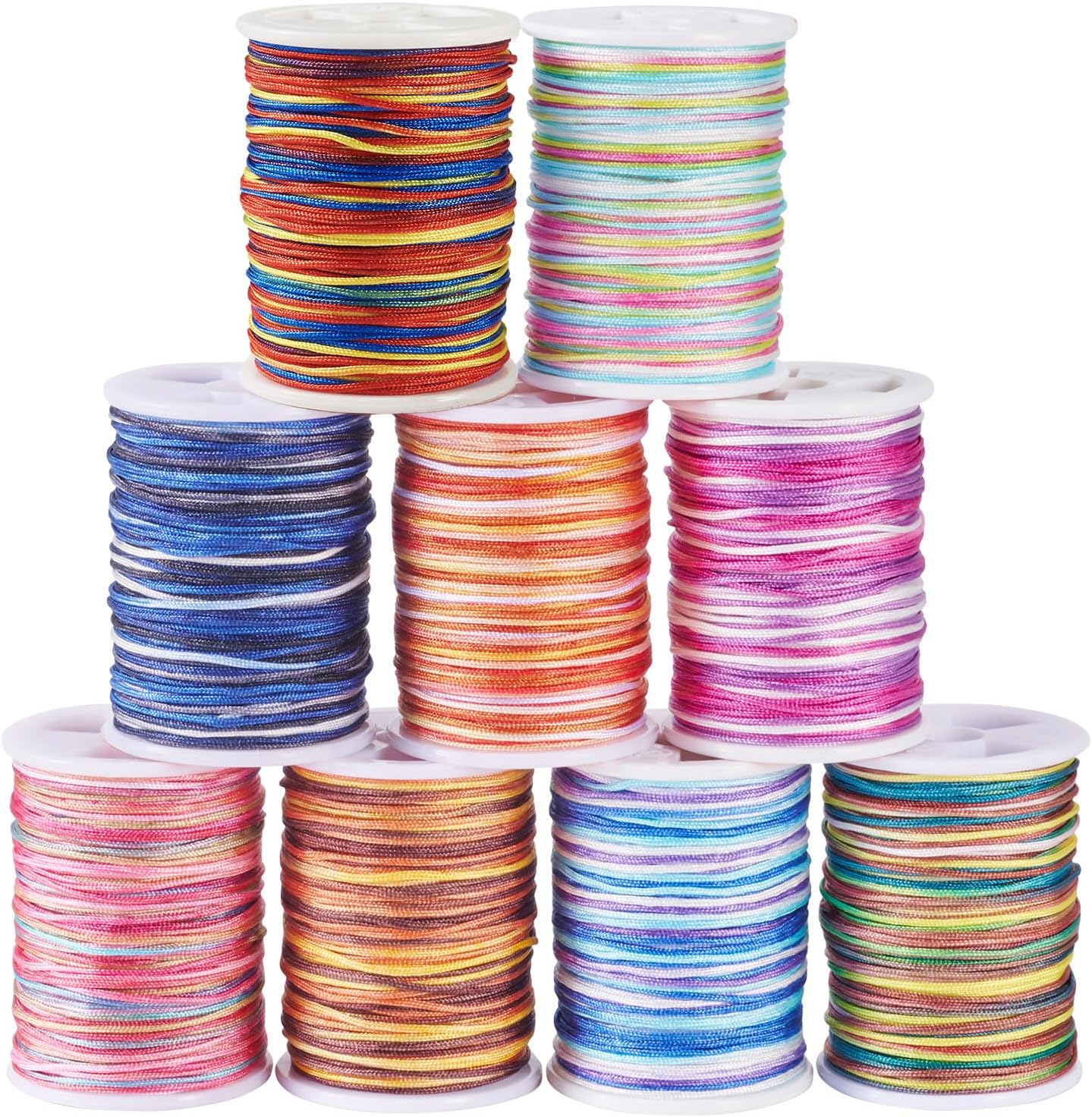 9 Rolls Segment Dyed Polyester Thread 0.8 mm Braided Cord Rattail Trim Roll for Chinese Knotting DIY Sewing Women Knitting Bracelet Macrame Craft Decoration