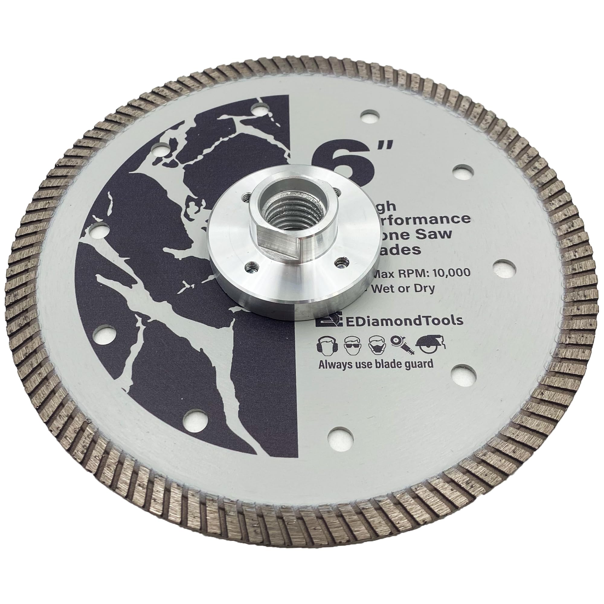 6" High Performance Diamond Saw Blades with Flush Cut Attachment for Granite, Quartz or Other Engineered Stones, 8mm Segment Height, 5/8" Threaded