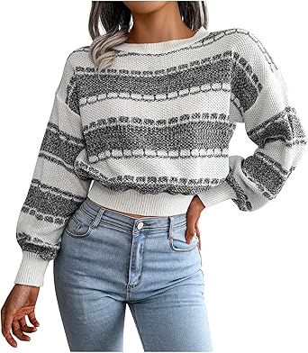 Sweater for Women Crop Tops Crew Neck Long Sleeve Pullover