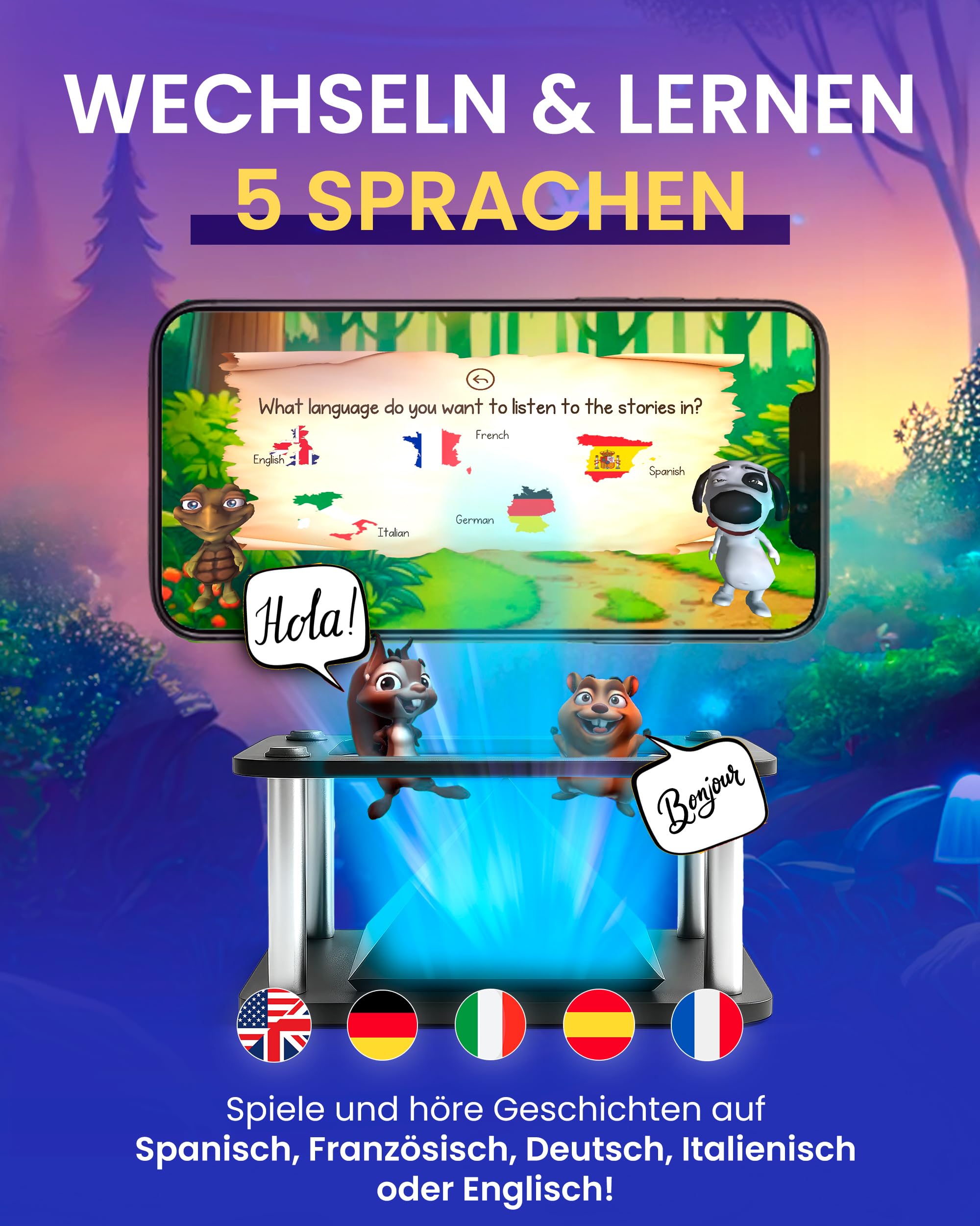 Heromask 3-in-1 Lernbundle – Sprachen, Mathematik & Geschichten in VR und Hologrammen | 2-in-1 Set mit VR-Headset + Hologrammpyramide | Originelles Geschenk für Kinder 5–12 Jahre