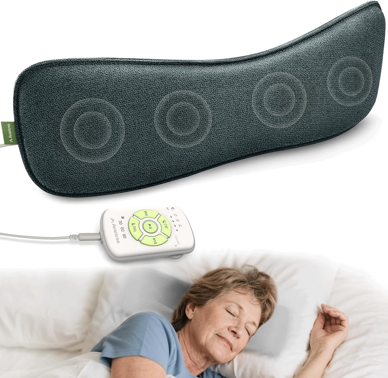Avantree Slumber 2 – Bluetooth 5.4 Pillow Sleep Headphones with 4 Flat Speakers, White Noise, Remote Control, Sleep Timer – Soft & Comfortable Design for Side Sleepers