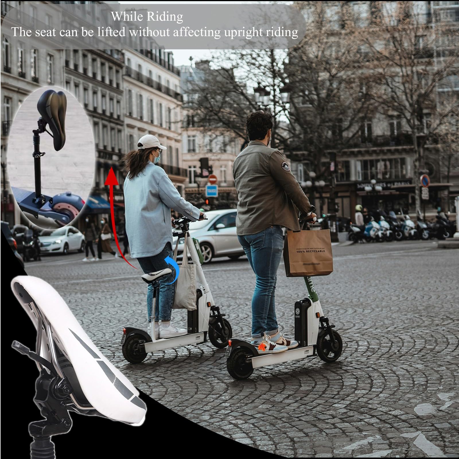 2024 Nuevo Asiento de Scooter eléctrico Plegable Compatible con Ninebot C10/C15/C20 2022-2024, Accesorios de Scooter de Asiento de Choque sin amortiguadores gratuitos para niños y Adultos