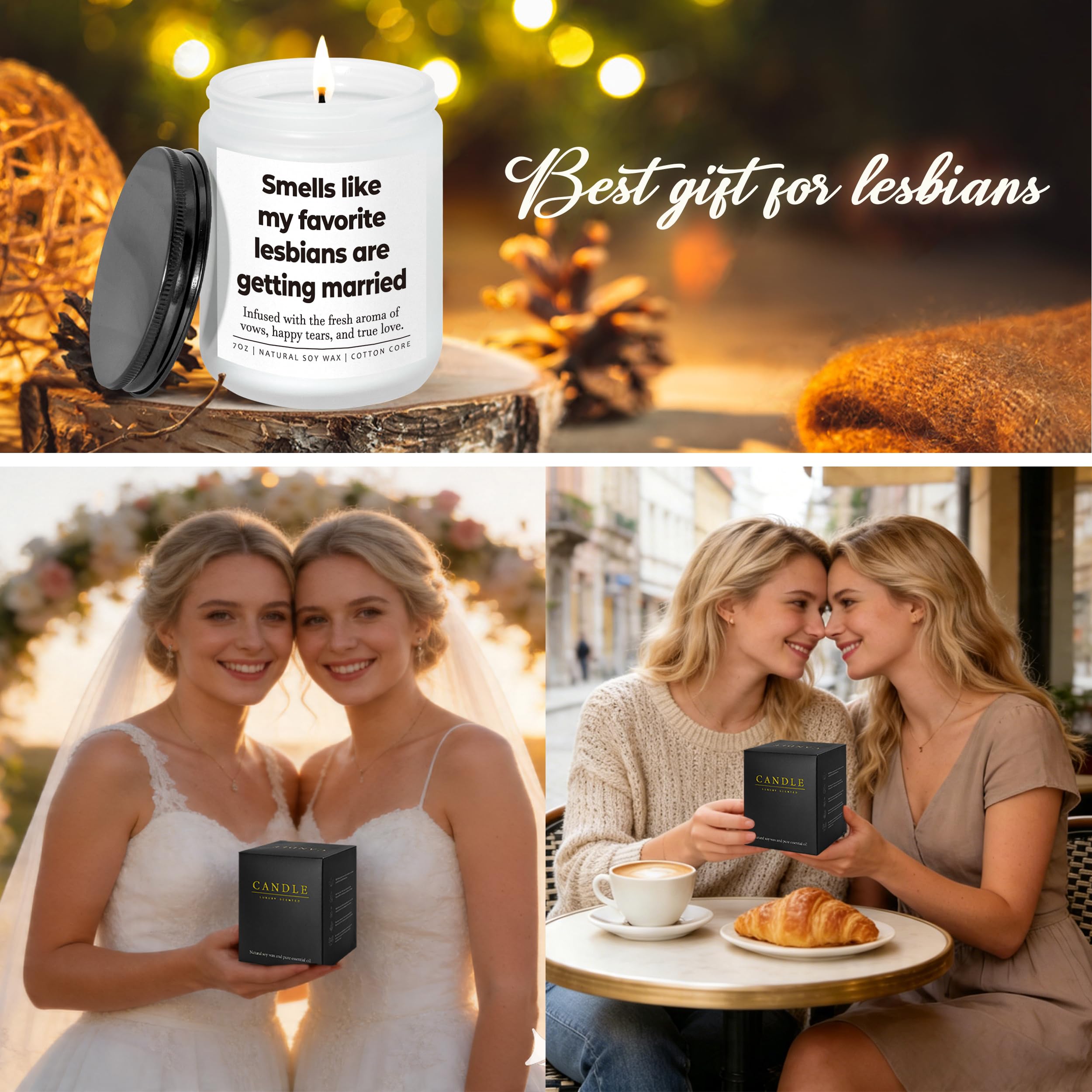 Lesbian Wedding Gifts for Couples, Funny LGBTQ Wedding Gift for Queer, Friends, Lesbian Bridal Shower Gifts for Bride, Lesbians Engaged Candle, Sister, 7oz Lavender Scented Soy Wax Candle