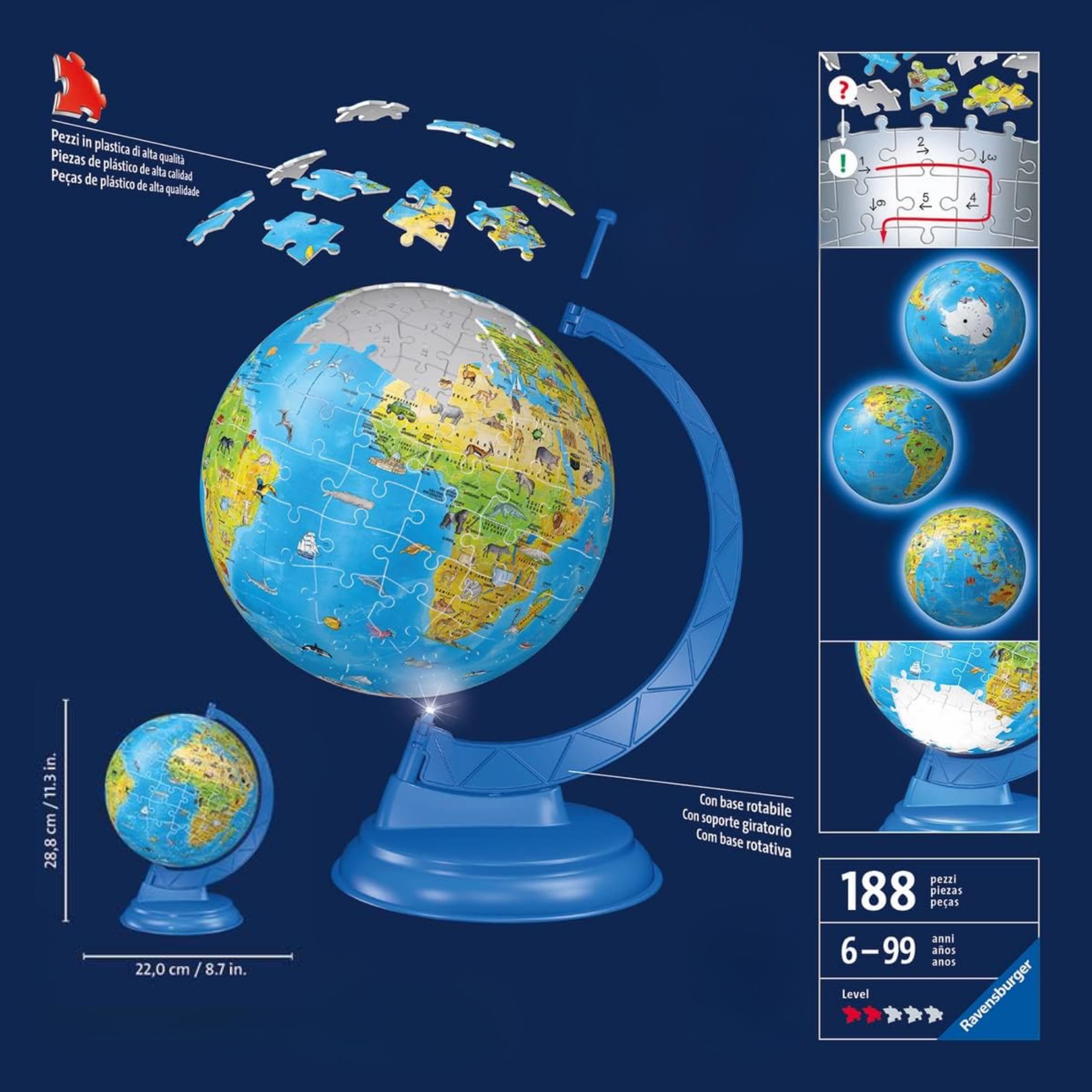 Ravensburger - Puzzle 3D Globo Terráqueo con Luz | Puzzles 3D para Adultos Y Niños 6 Años O Más | Maquetas para Montar 180 Piezas | Regalos Niños 6 Años | Eclipse Solar