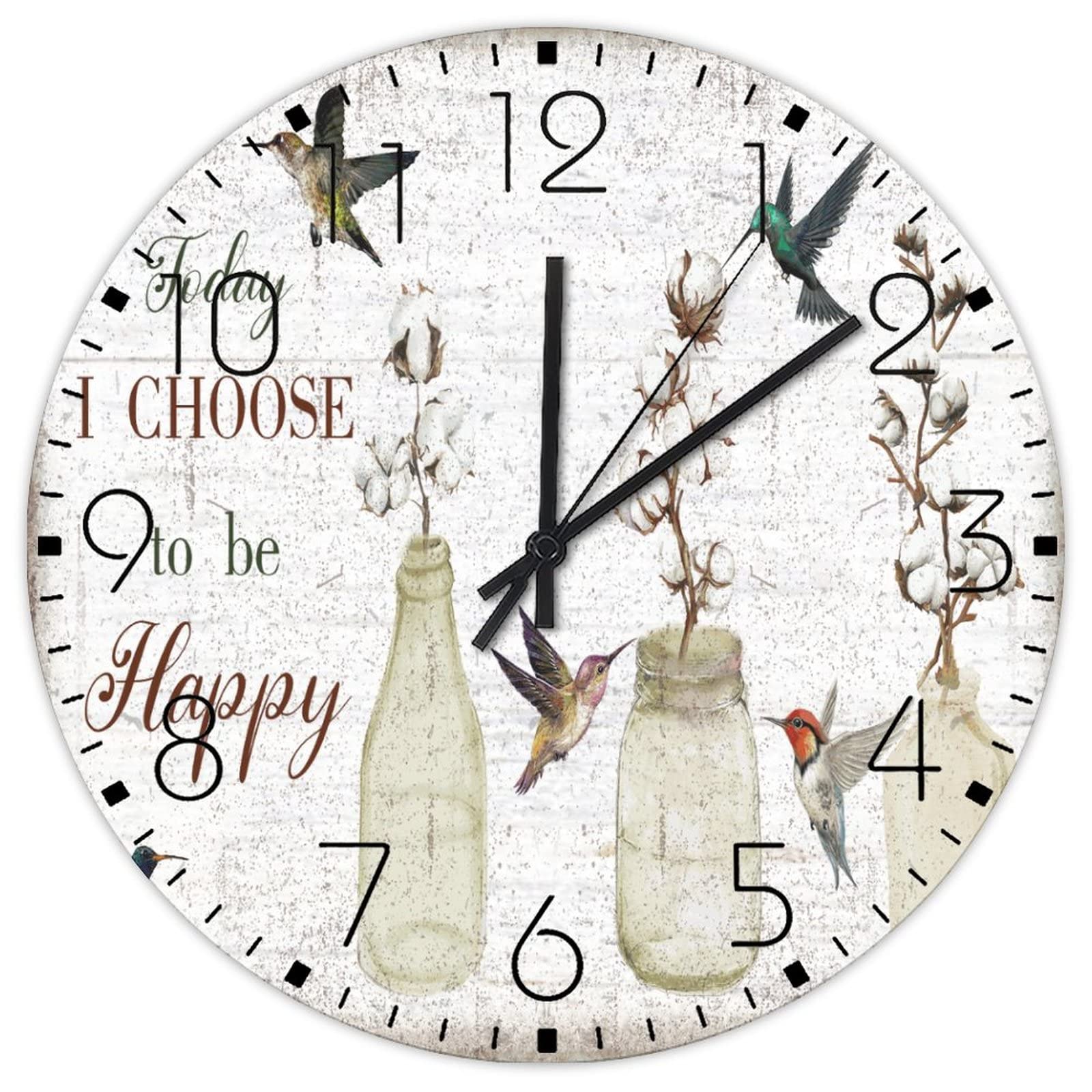 Horloge murale Today I Choose Be Happy en bois fleur colibri