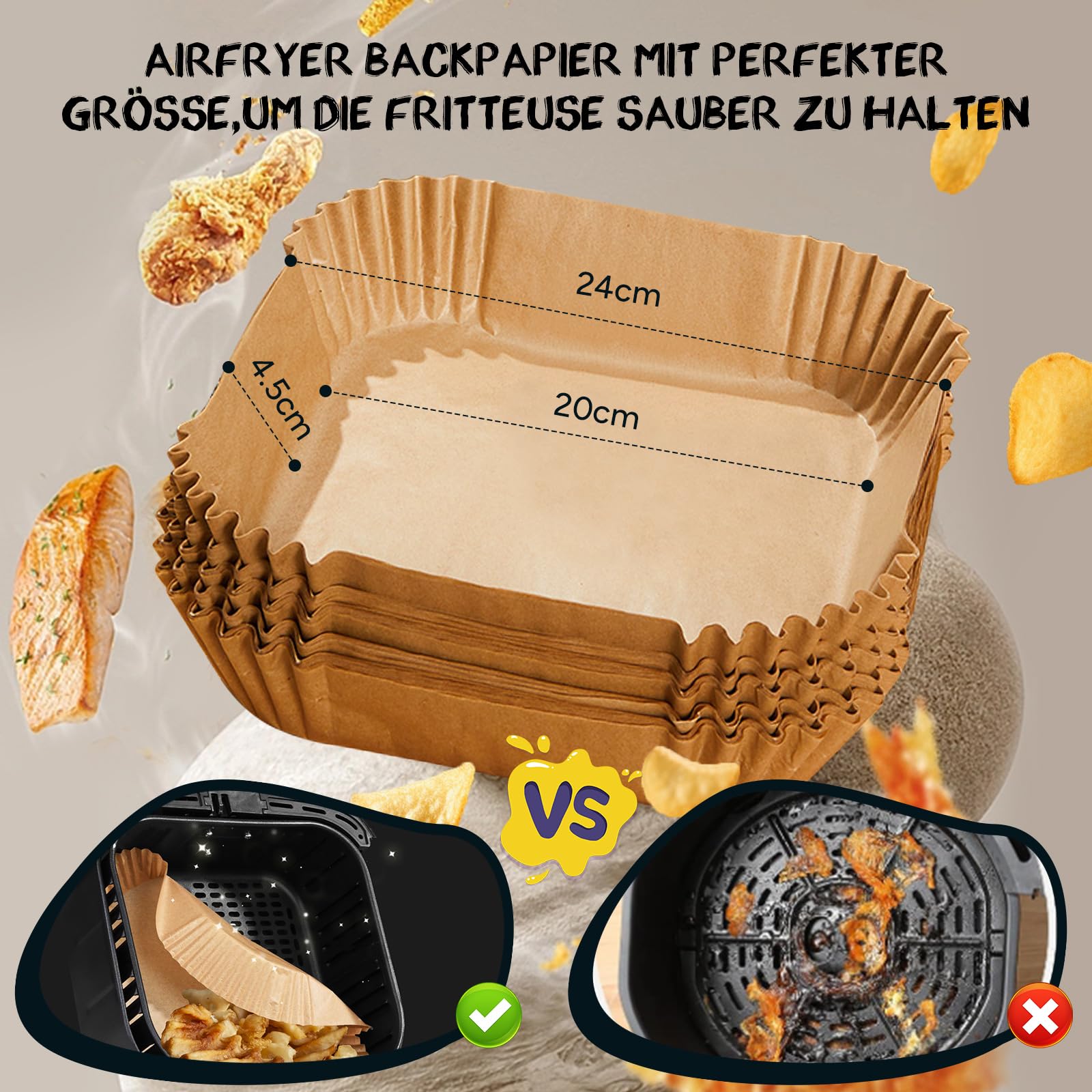Airfryer zubehör, heißluftfritteuse zubehör mit airfryer backpapier, heissluftfritteuse zubehör passt für COSORI Philips Ninja Cecotec 5,5L 6L 6,2L 6,5L air Fryer, Einsatz für heissluft fritteuse