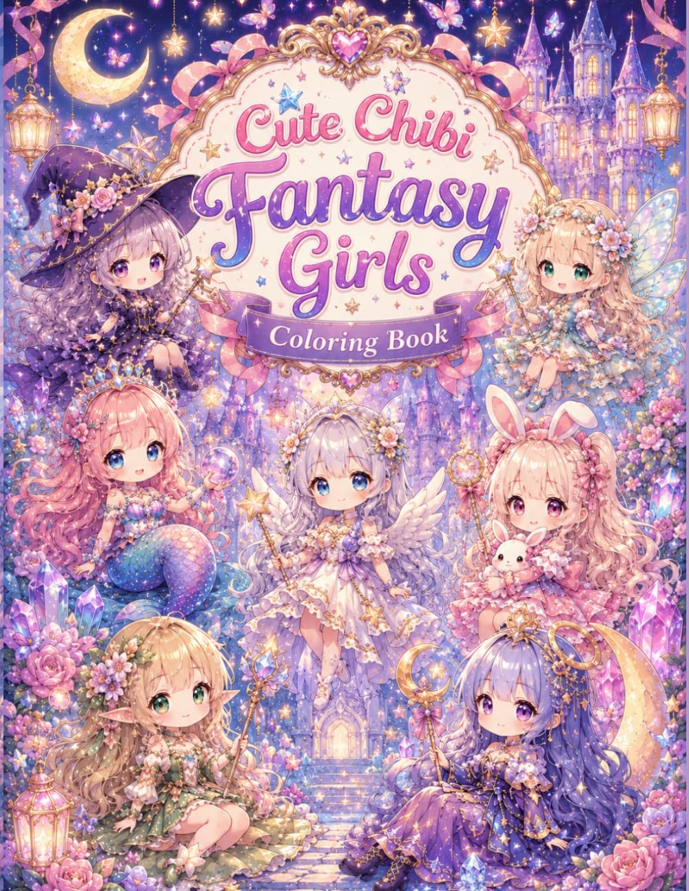 Cute Chibi Fantasy Girls Coloring Book: Adorable Magical Girls and Fantasy Princesses to Color