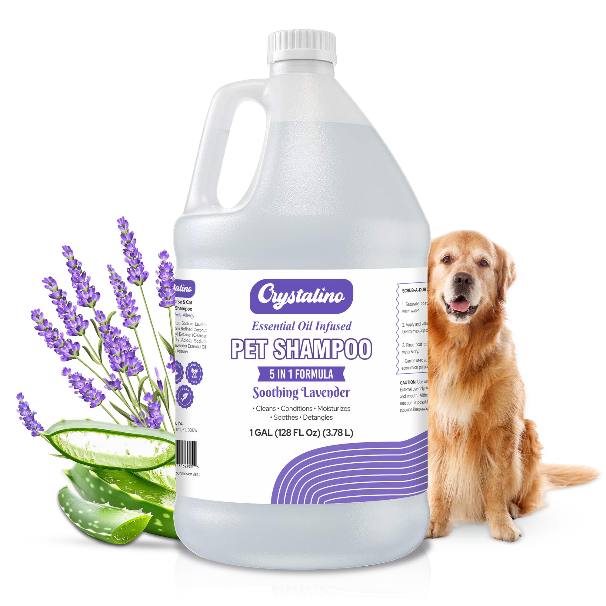 Dog Shampoo Conditioner - Lavender - (1 Gallon) Pet Shampoos for Dogs, Oatmeal Dog & Puppy Shampoo Sensitive Skin and Itchy Skin Relief, Bath Supplies for Dogs Wash, Moisturizing for Pets