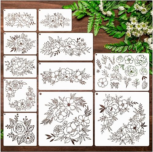 Miniatura 1 de 11 plantillas de flores grandes para paredes, tela de lona, plantilla de rosas florales para pintar sobre madera, reutilizable, plantilla de pintura