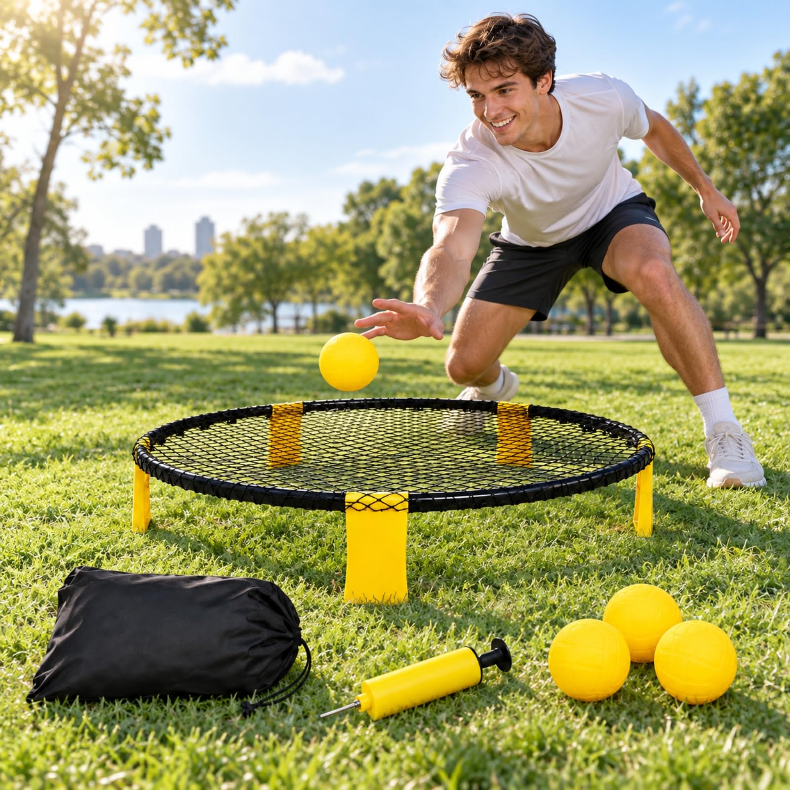 Harilla Gioco di Rinculo con Re Circolare Pieghevole Gioco con Palline Gonfiabili Re Durevole per Giardino,