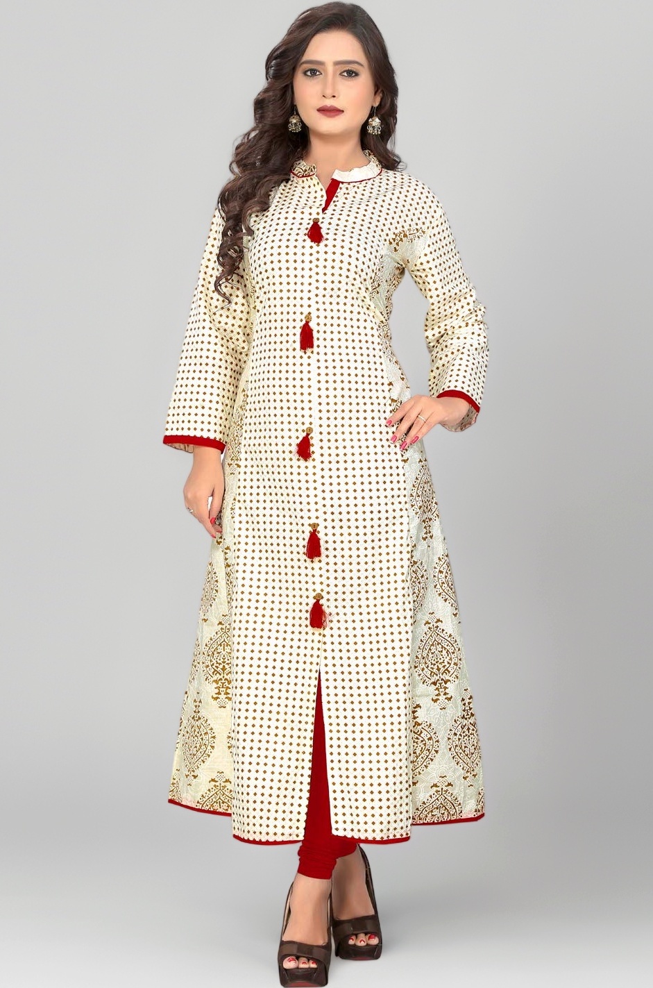 Vaikunth Fabrics Women's Cotton A-Line Kurti (86VFKU-015)