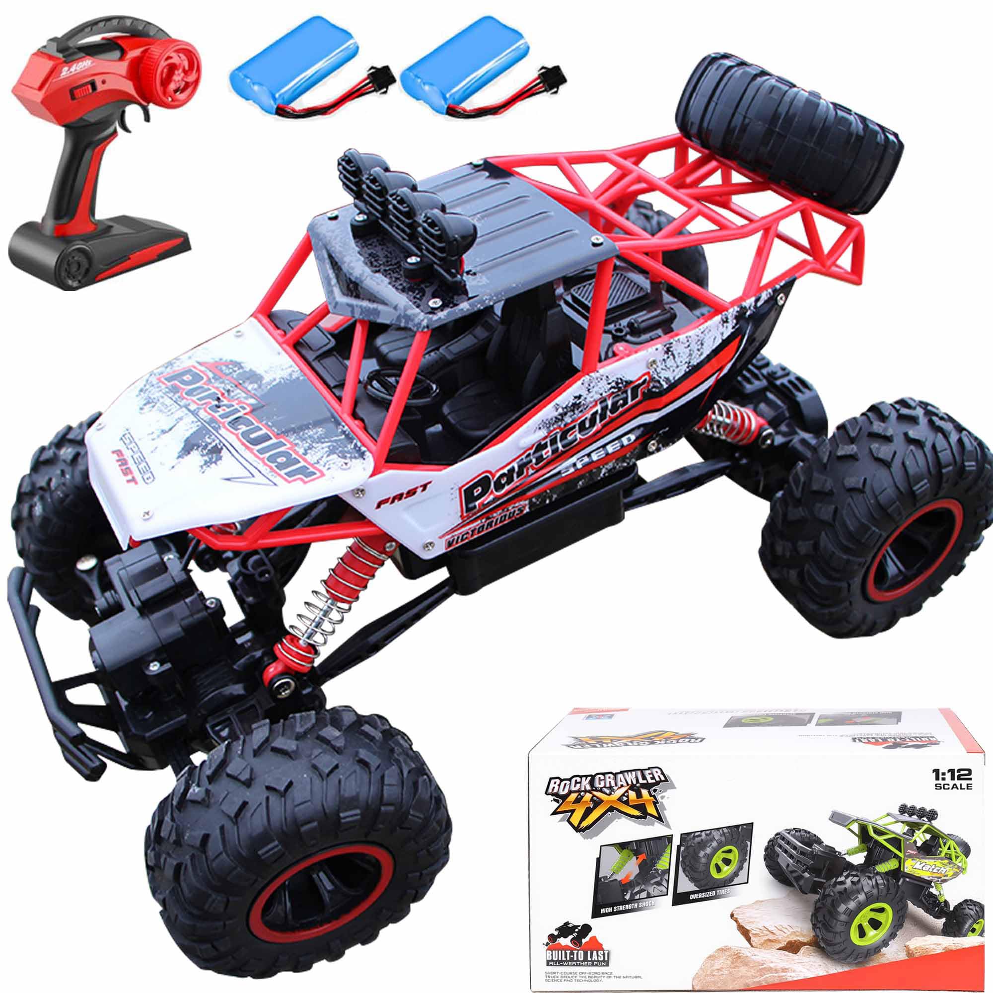 SULIFEVIP 1:12 RC Car RC Monster Truck Remote Control Car 4WD Off-Road Radio Controller Cars Monster Truck, Metal Shell with 2 Batteries Large 38CM For Kids,Multiplayer Play Vehicles 5 Colors (Red)