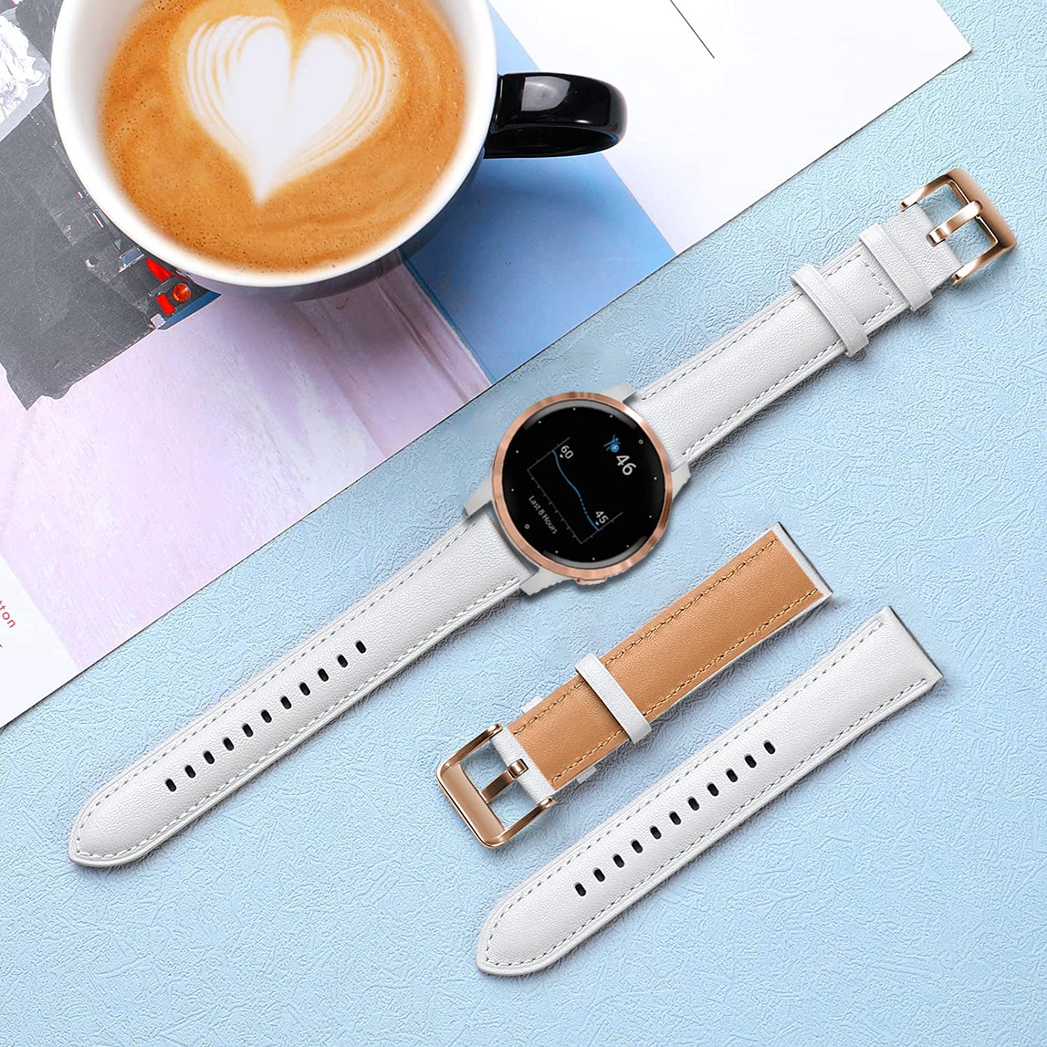 Issinlky oryginalny skórzany pasek kompatybilny Garmin Vivoactive 4S, Garmin Vivoactive 3S, Garmin Venu 2S, 18mm pasek do Fossil Women's Gen 5E 42 mm, Gen 6 42 mm, Fossile Q Venture Gen 3/Gen 4