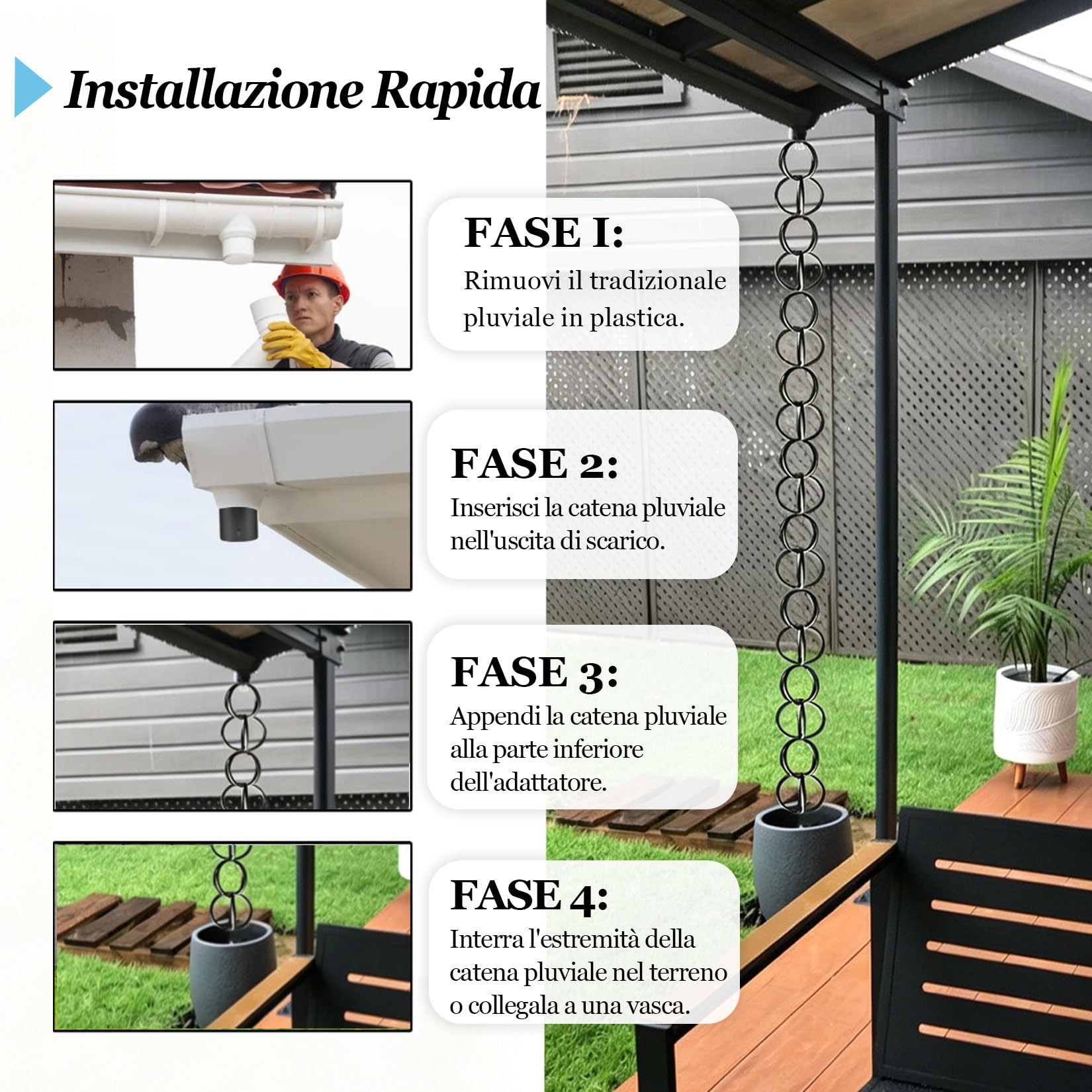 Catena per grondaia alluminio,catena raccogli pioggia grondaia,Resistente alla Ruggine,per Grondaie,Giardino,Cortile,Drenaggio,Decorazione per Esterni,Elegante e Funzionale Anelli per Adattarsi