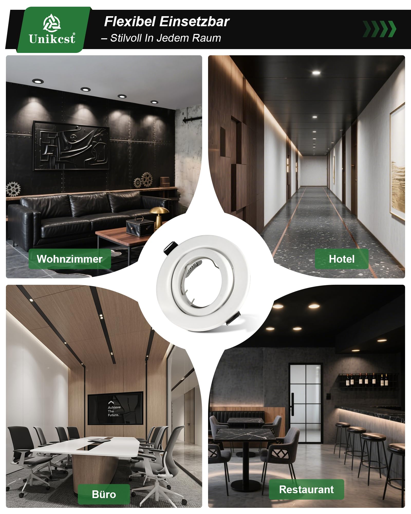 6er LED Einbaustrahler Rahmen GU10 Schwenkbar Einbaurahmen Matt-weiß Einbauspots mit GU10 Fassung Metall Rund Einbauleuchten Decke LED Lochdurchmesser 98mm für Küche Wohnzimmer Messehallen