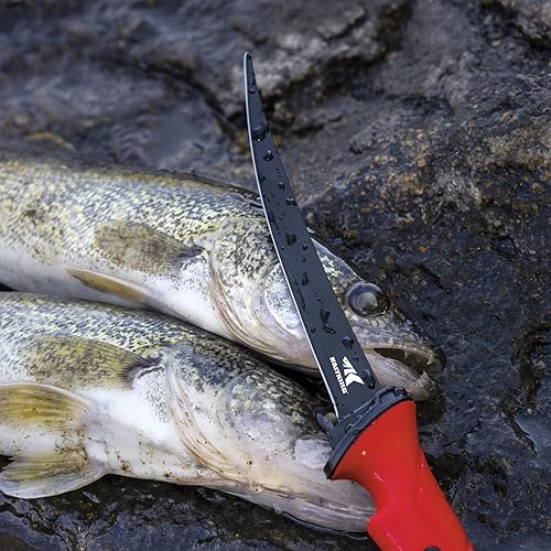 Miniatura 7 de KastKing Intimidator Cuchillo de filete con acero afilador, cuchillas de acero inoxidable alemán ultra afiladas G4116, mango antideslizante, funda