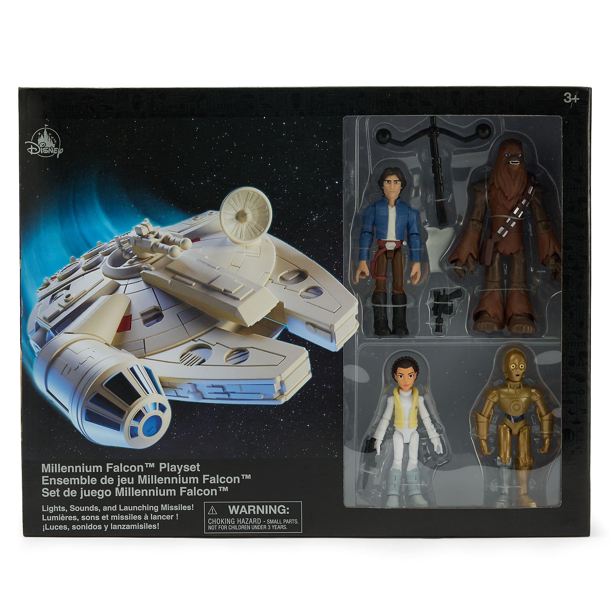 Disney Store Official Set da Gioco Millennium Falcon, Set con Astronave e Personaggi Star Wars: Han Solo, Leia Organa, Chewbacca, C‑3PO, 43 x 34 x 17 cm