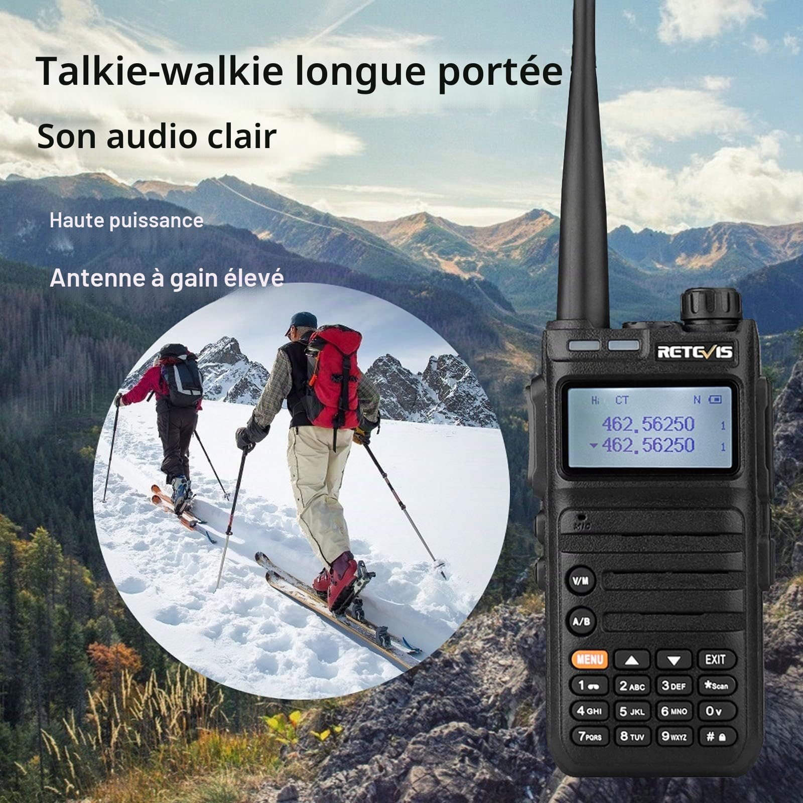 Retevis RA685 Talkie Walkie Double Bande, Lonue Portée Radio Bidirectionnelle pour Adultes, 5W 1800mAh, Lampe de Poche, Portable Ham Rechargeable Talkie Walkie pour Débutants, Chasse (Noir, 1Pcs)